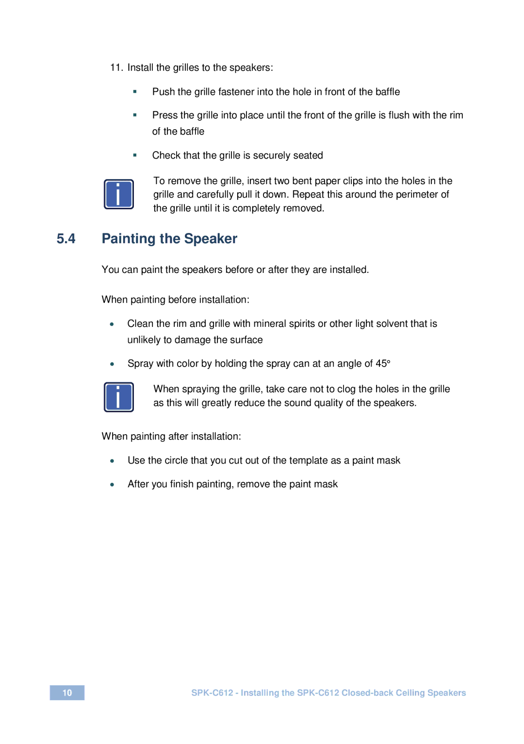 Kramer Electronics SPK-C612 user manual Painting the Speaker 