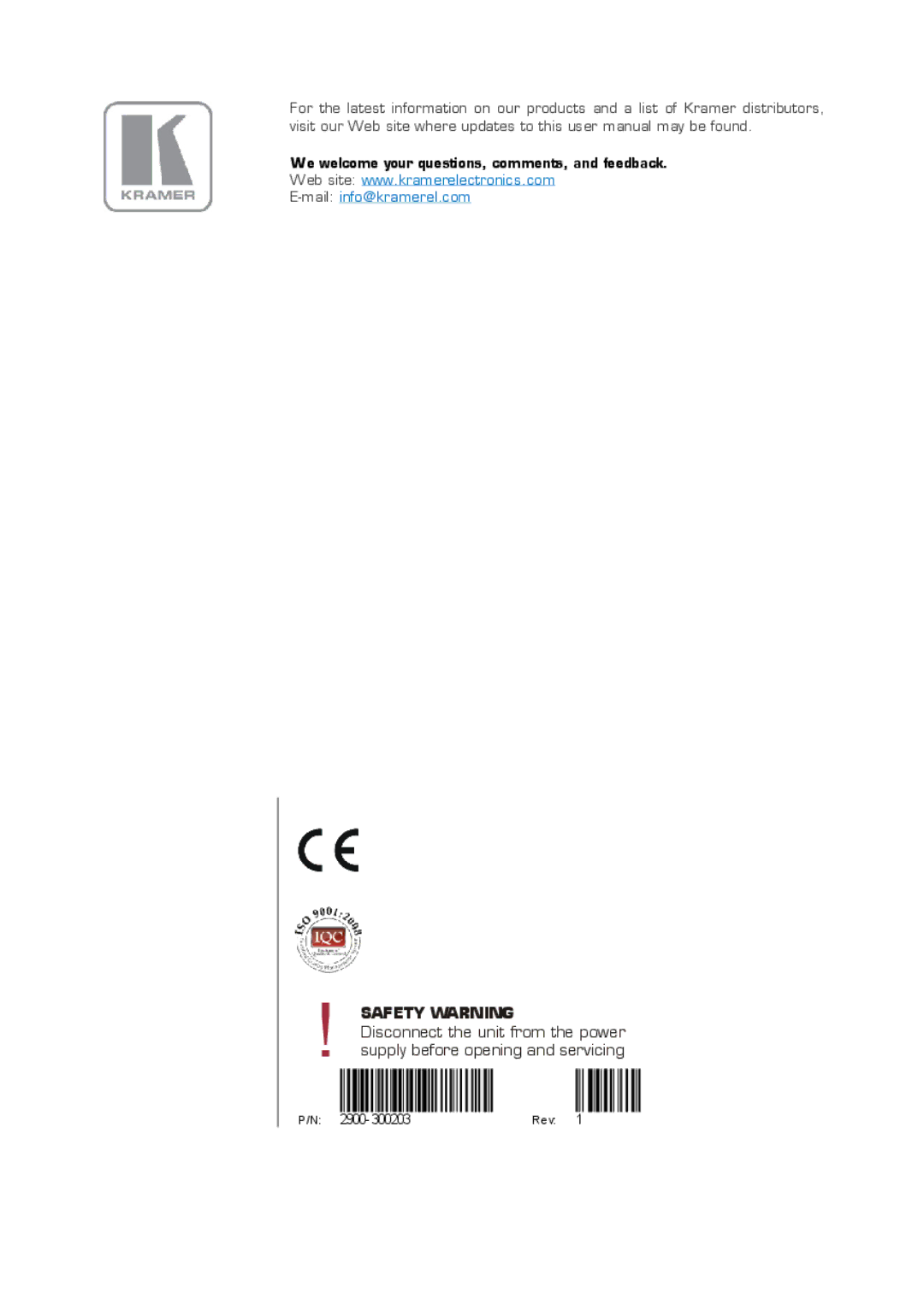 Kramer Electronics SPK-C613 user manual Safety Warning 