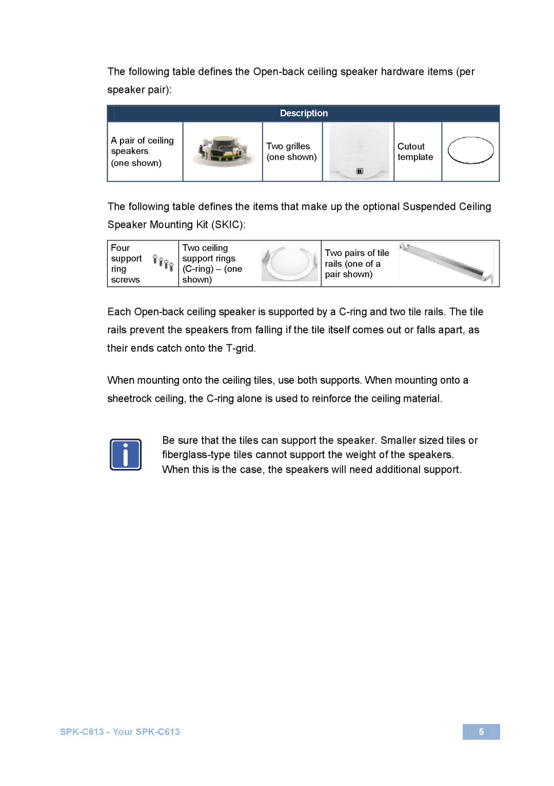 Kramer Electronics SPK-C613 user manual Description 