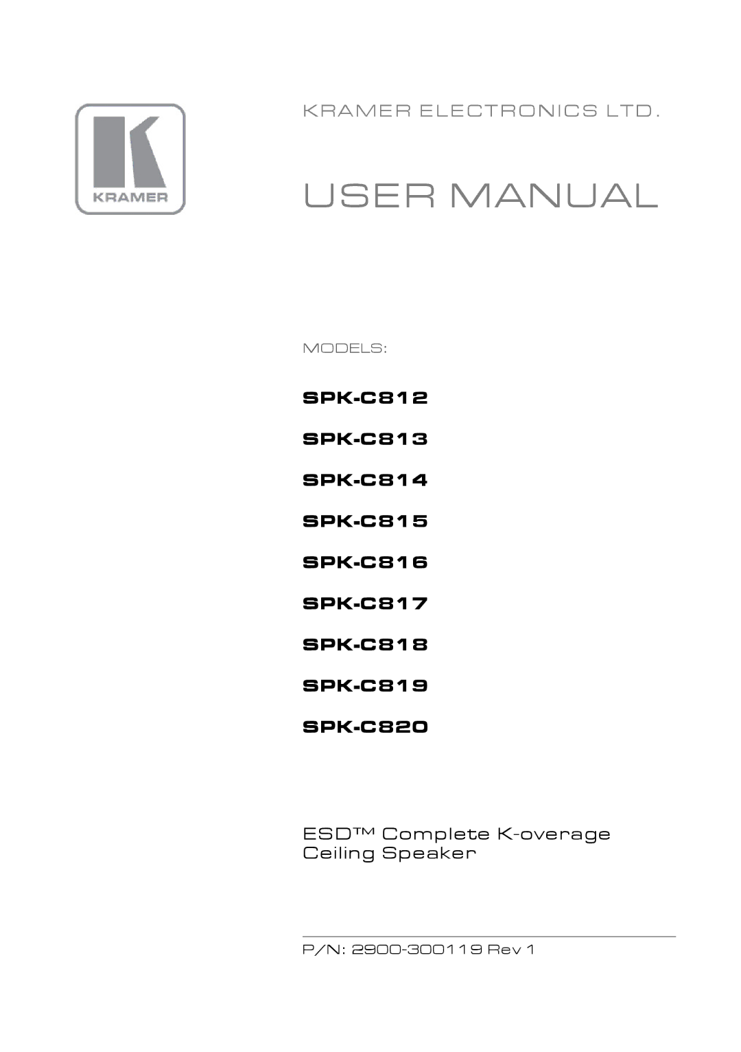 Kramer Electronics spk-cs12, spk-cs20 user manual ESD Complete K-overage Ceiling Speaker 