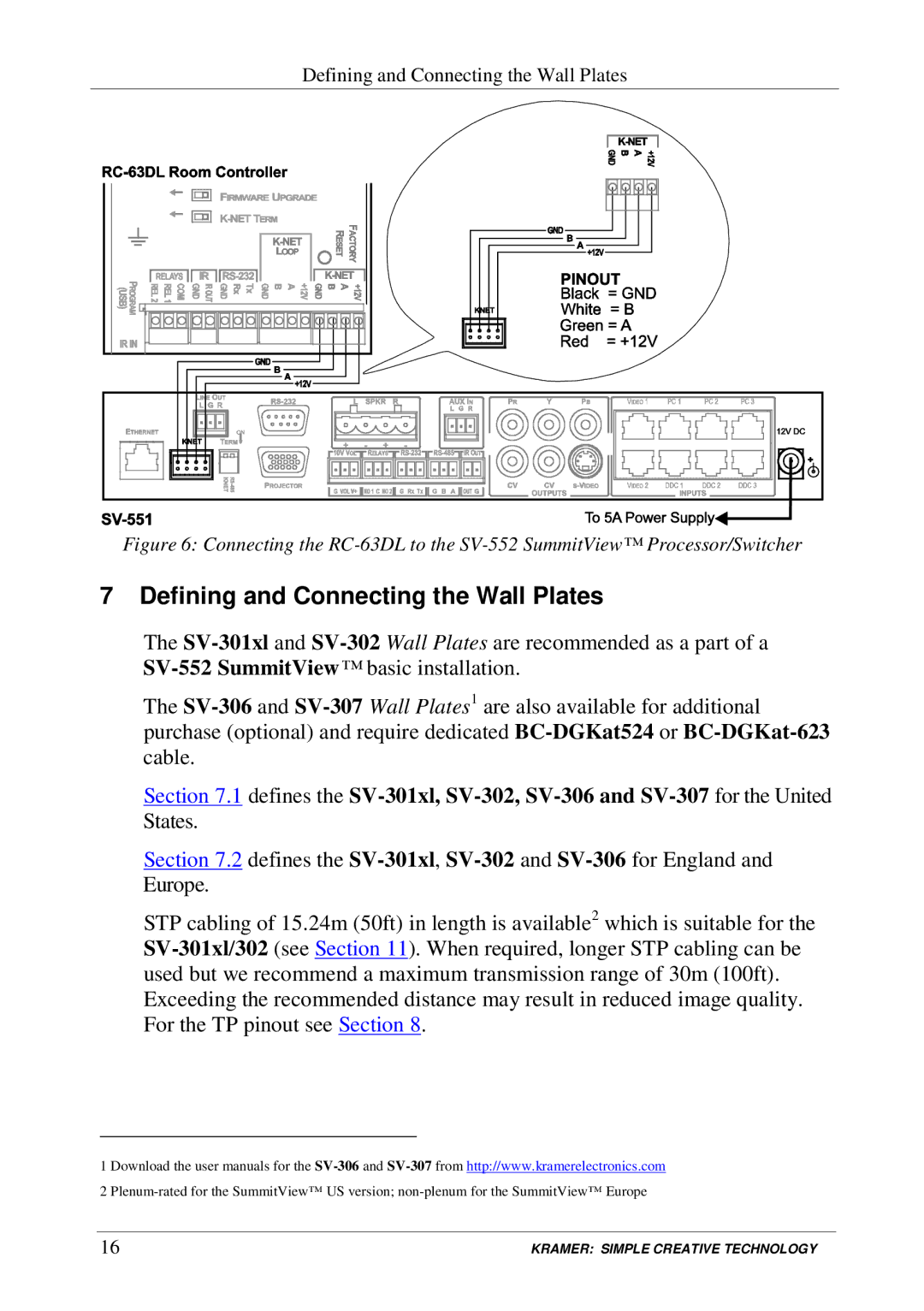 Kramer Electronics SV-552 manual Defining and Connecting the Wall Plates 