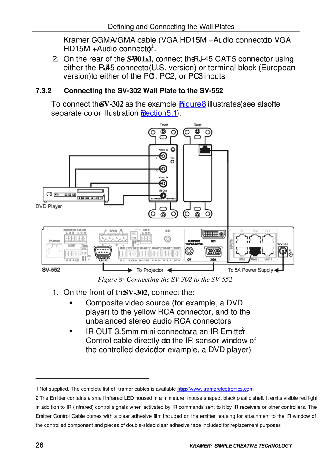 Kramer Electronics manual Connecting the SV-302 Wall Plate to the SV-552 