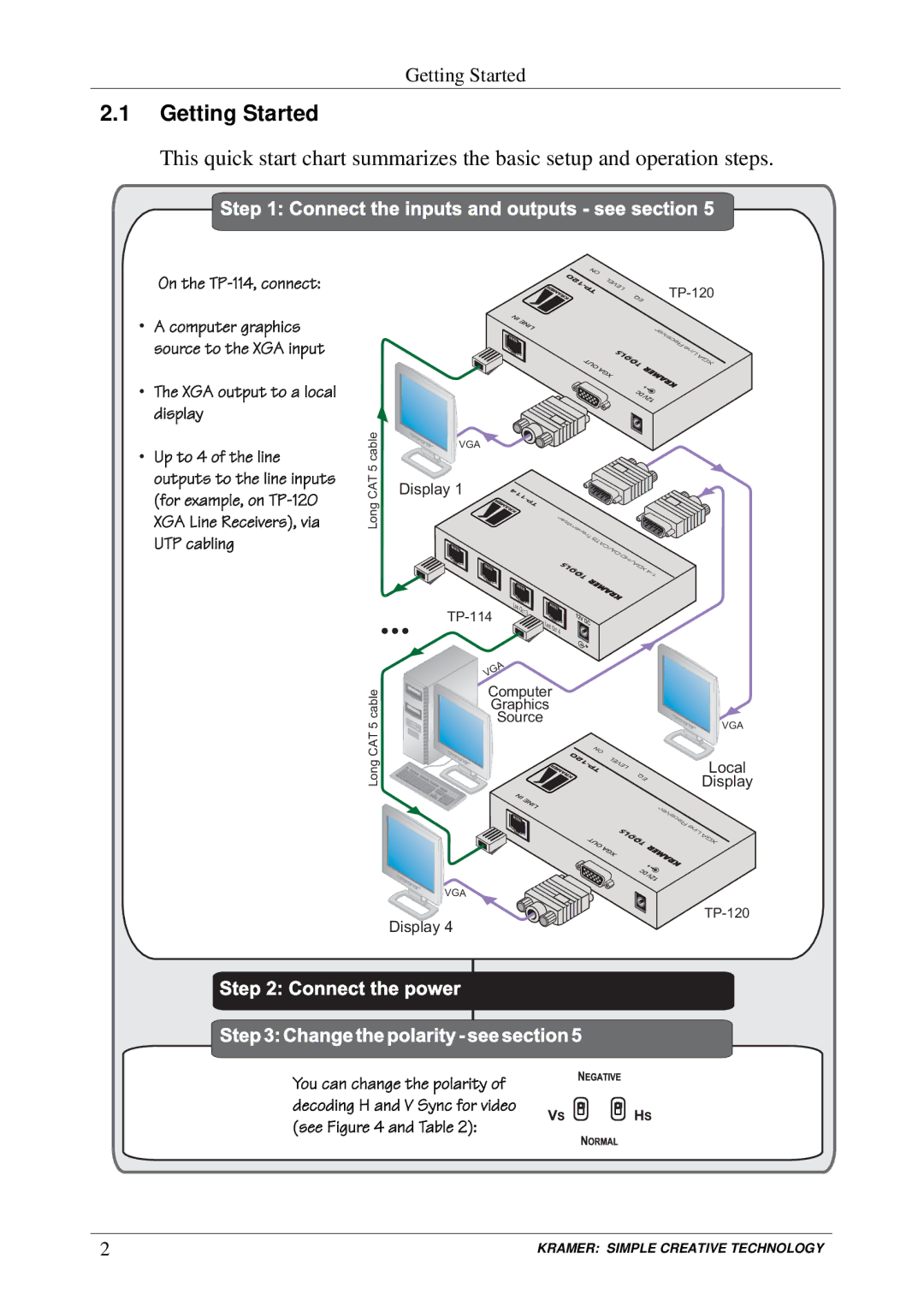 Kramer Electronics TP-114 user manual Getting Started, Connect the inputs and outputs see section 