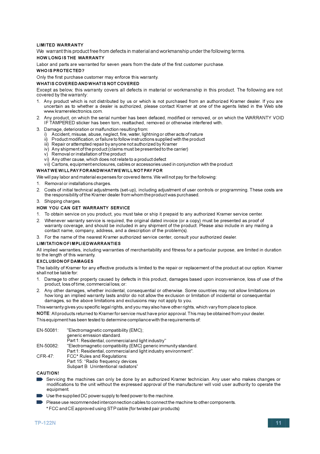 Kramer Electronics TP-122N user manual 