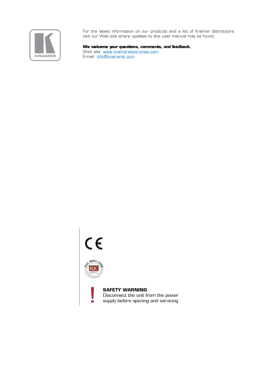 Kramer Electronics TP-122N user manual Safety Warning 