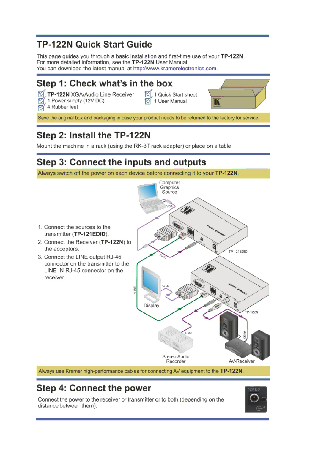 Kramer Electronics TP-122N user manual 