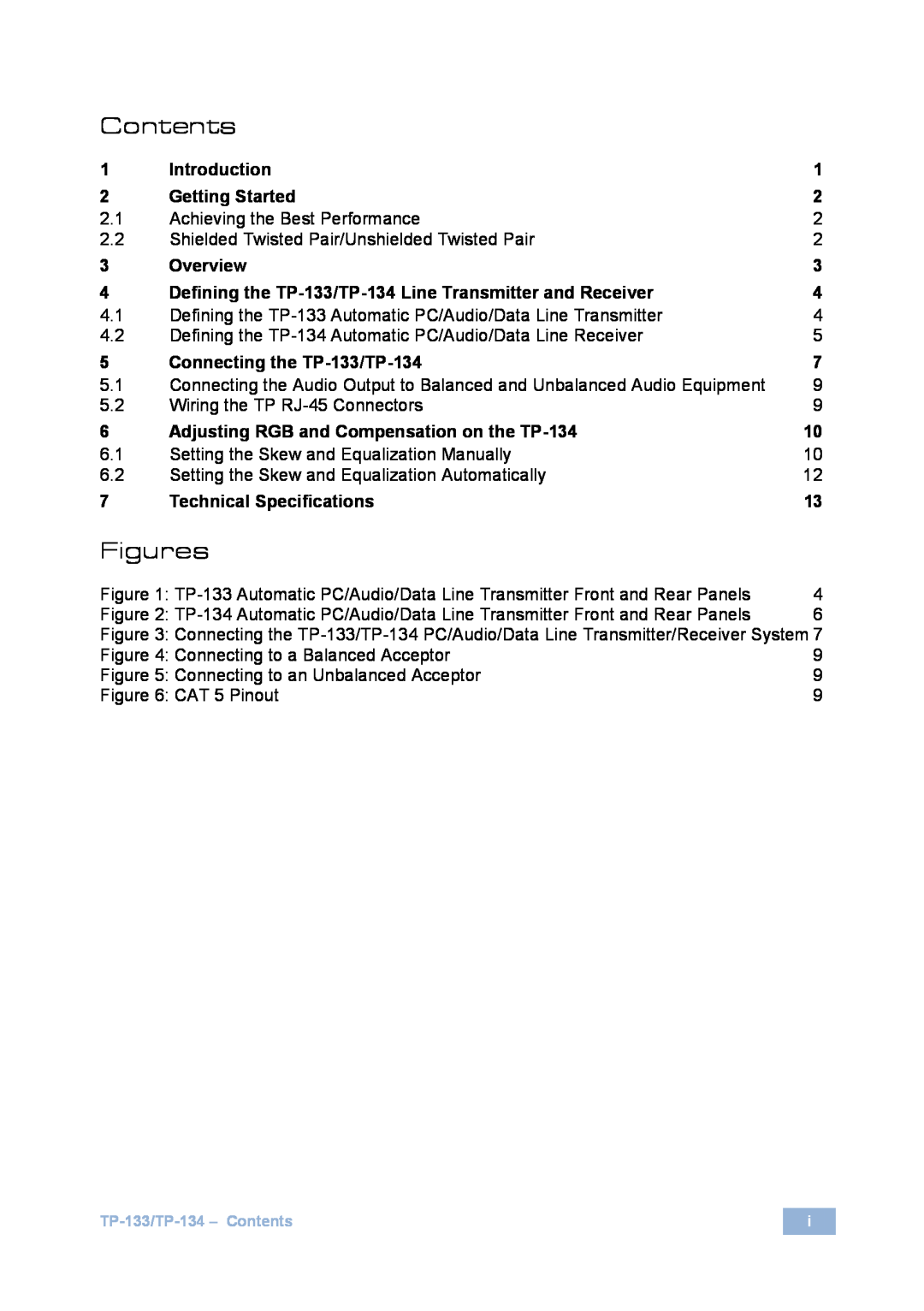Kramer Electronics TP-133 user manual Contents, Figures 