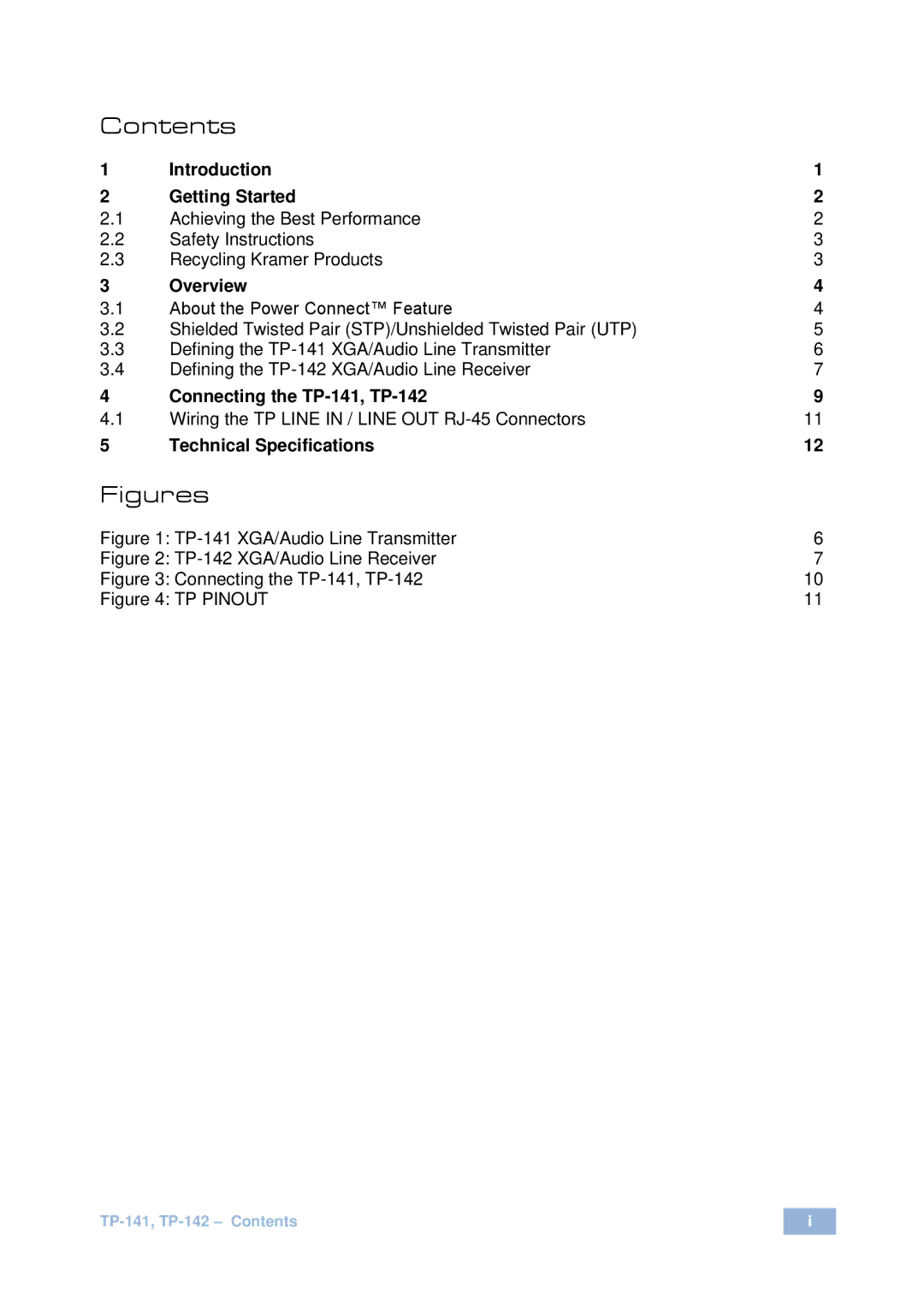 Kramer Electronics TP-141 user manual Figures 