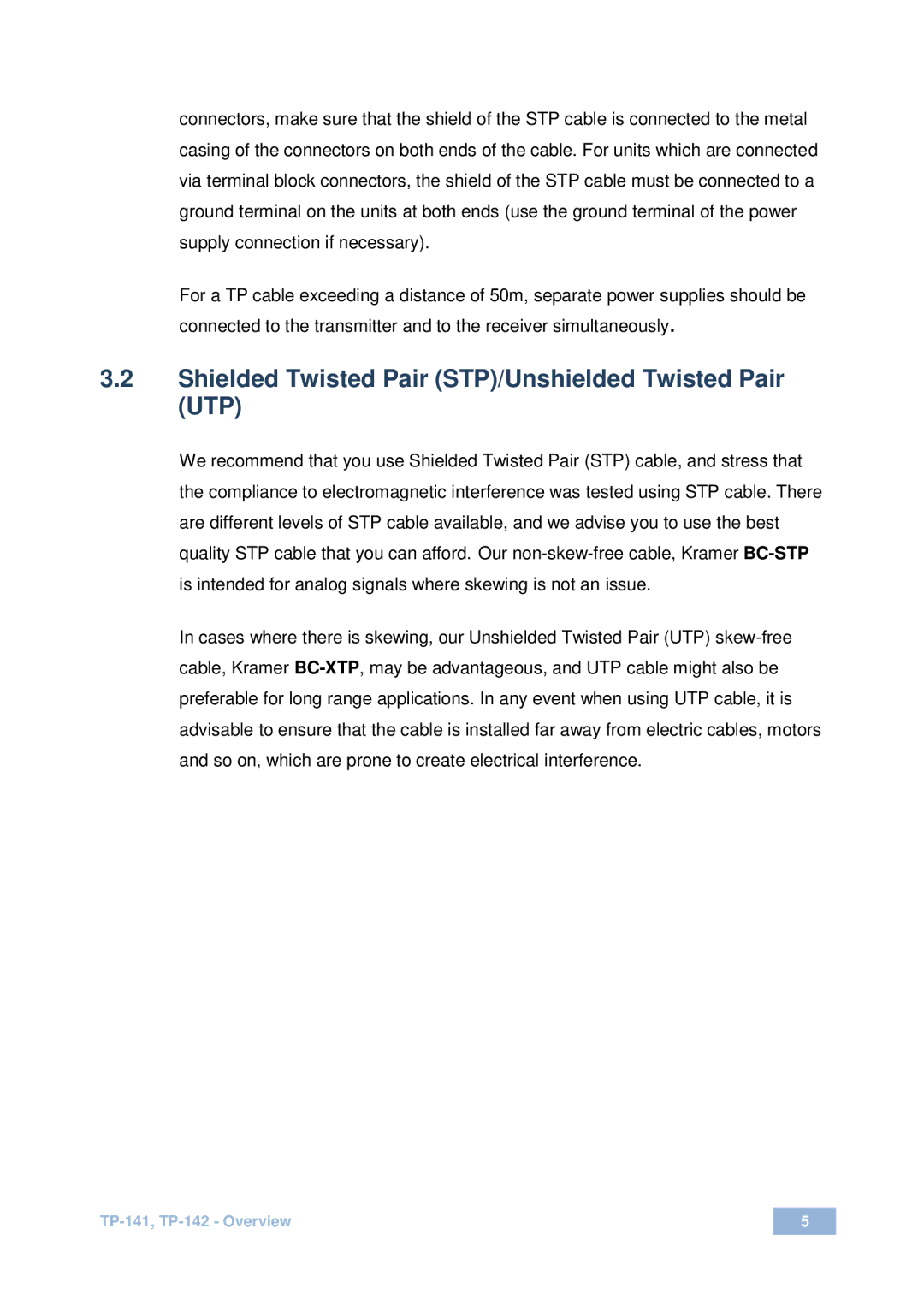 Kramer Electronics TP-141 user manual Shielded Twisted Pair STP/Unshielded Twisted Pair UTP 