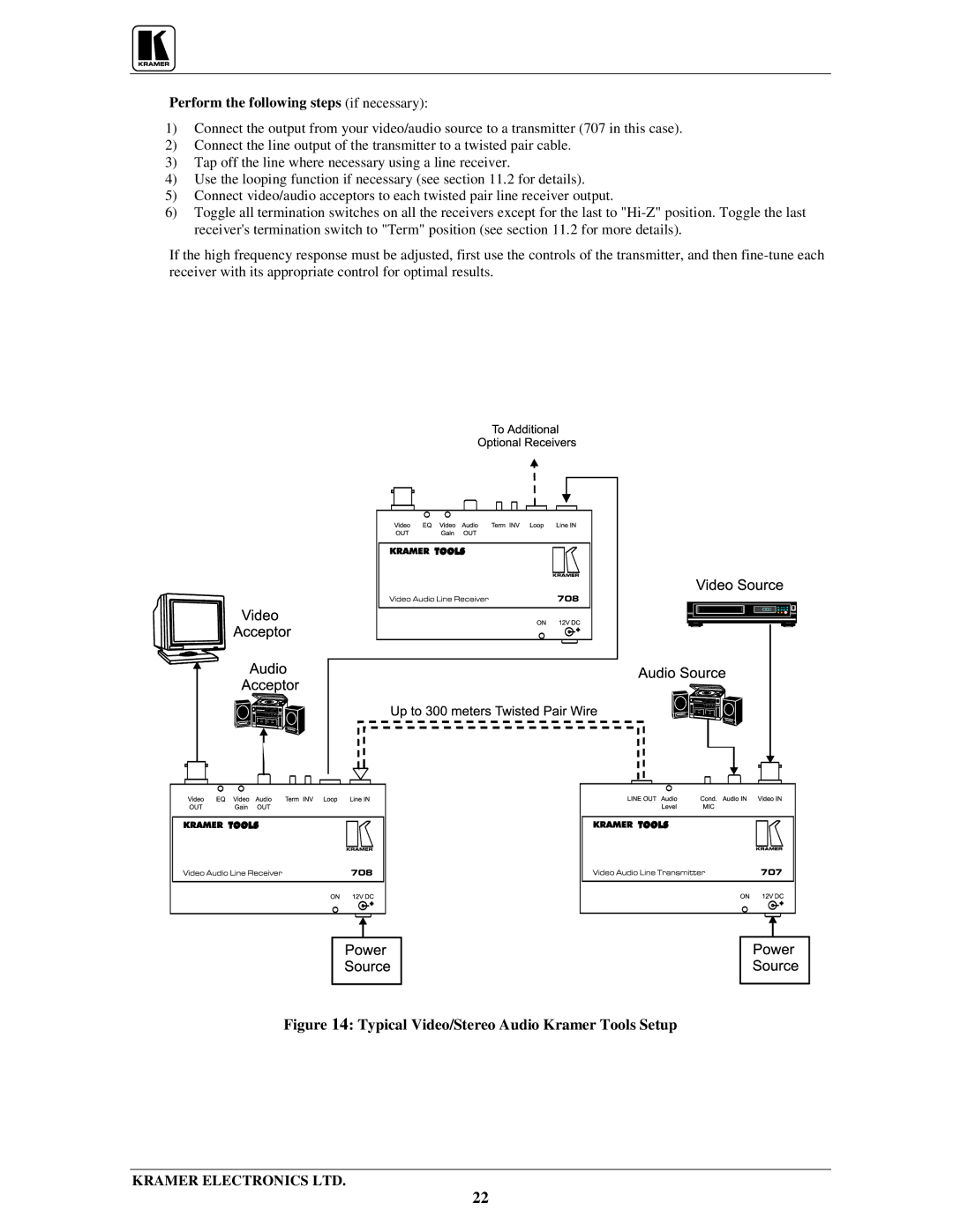 Kramer Electronics TP-1xl user manual Figure Typical Video/Stereo Audio Kramer Tools Setup 