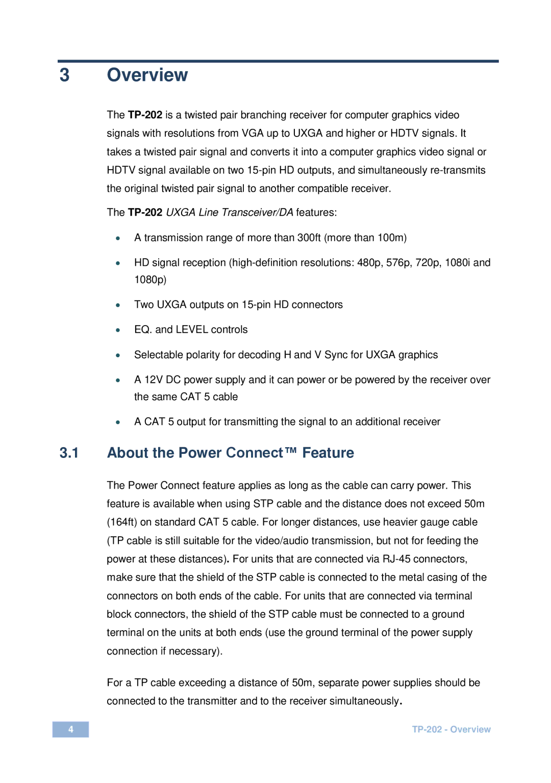 Kramer Electronics TP-202 user manual Overview, About the Power Connect Feature 