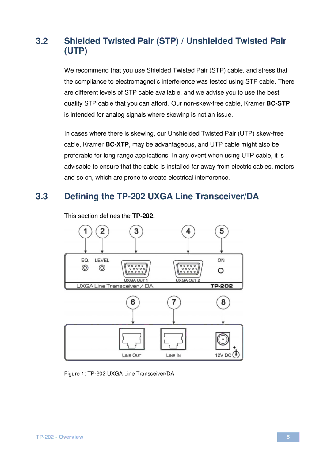 Kramer Electronics TP-202 user manual Shielded Twisted Pair STP / Unshielded Twisted Pair UTP 