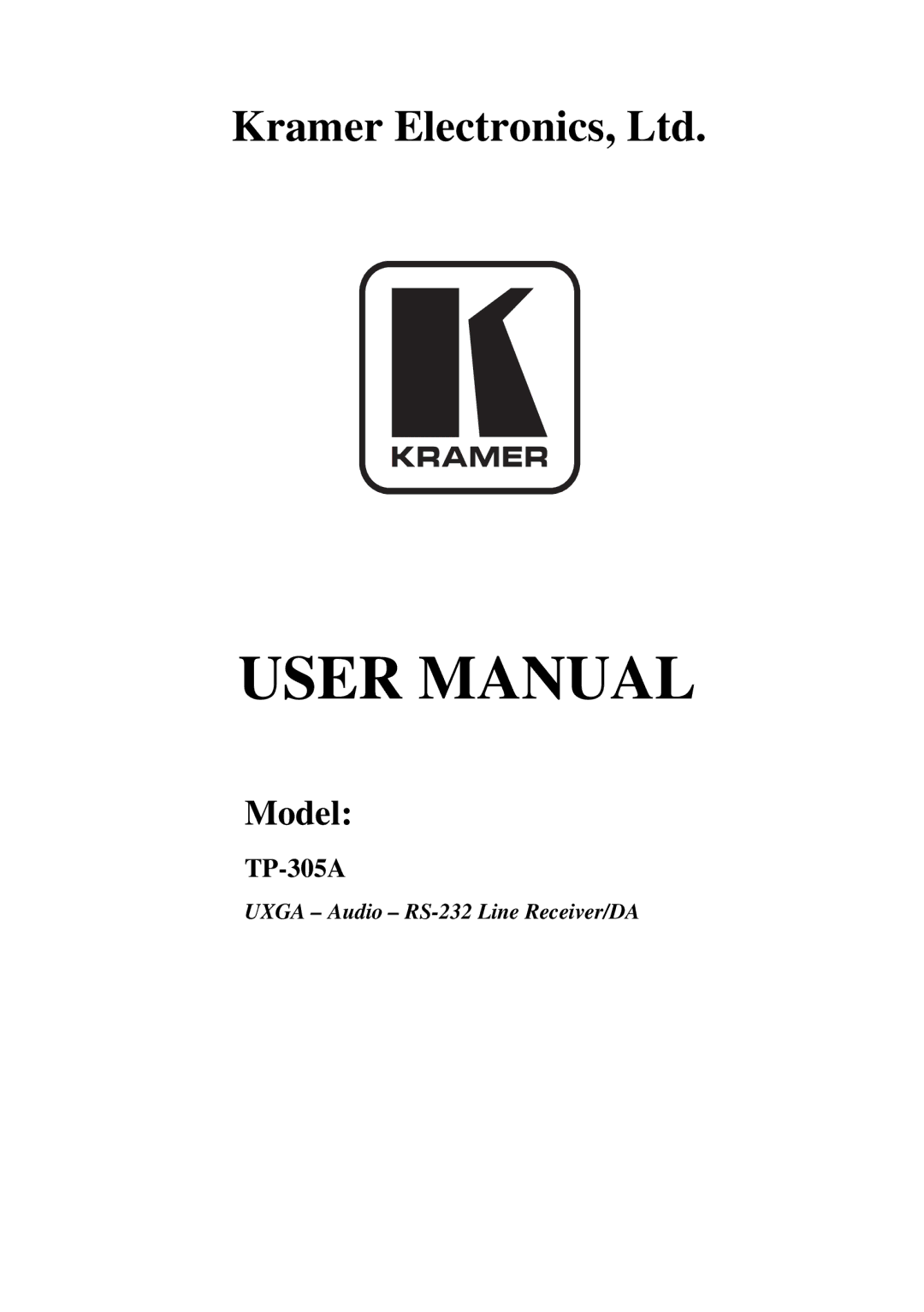 Kramer Electronics TP-305A user manual Model 