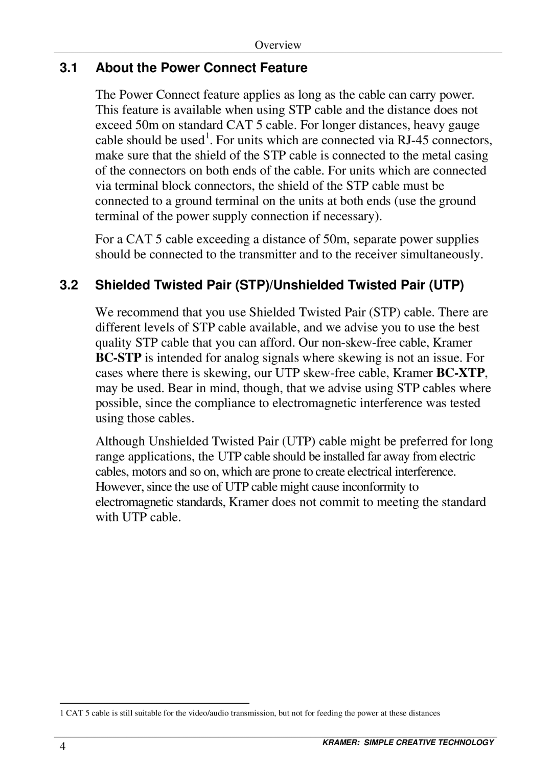 Kramer Electronics TP-305A About the Power Connect Feature, Shielded Twisted Pair STP/Unshielded Twisted Pair UTP 