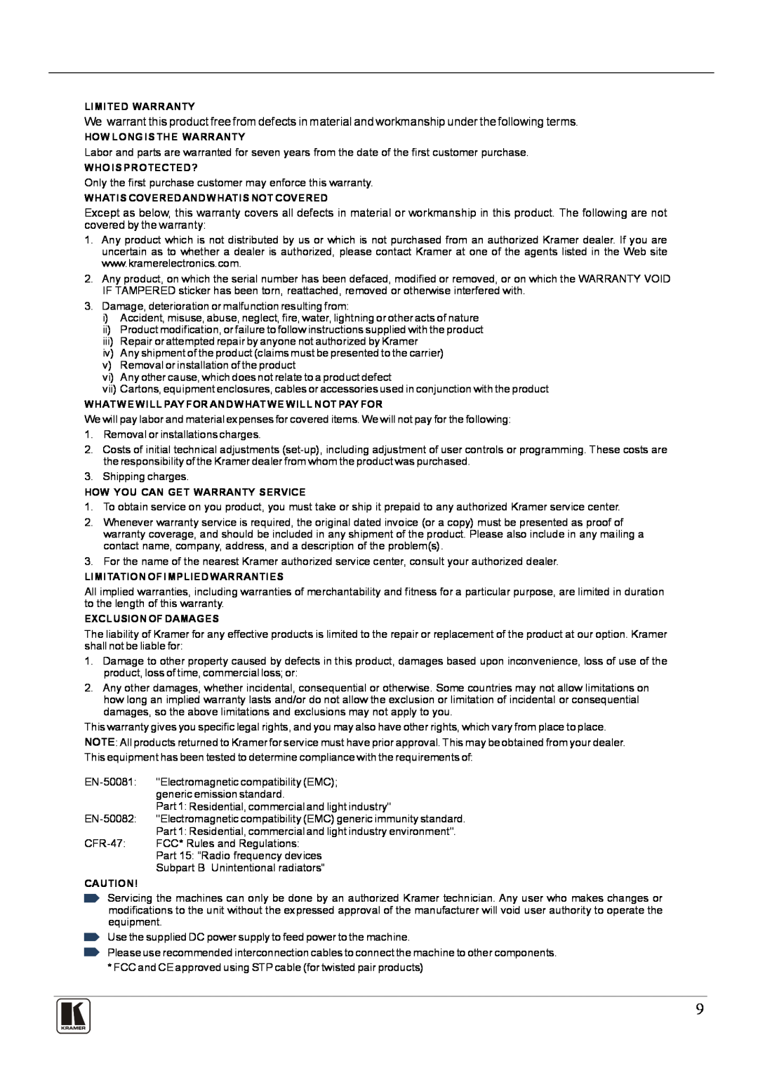 Kramer Electronics TP-330FW user manual vRemoval or installation of the product 