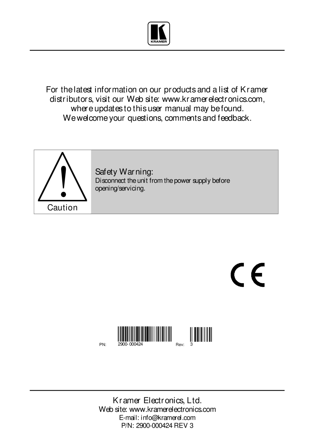 Kramer Electronics TP-45 user manual 2900-000424 REV 