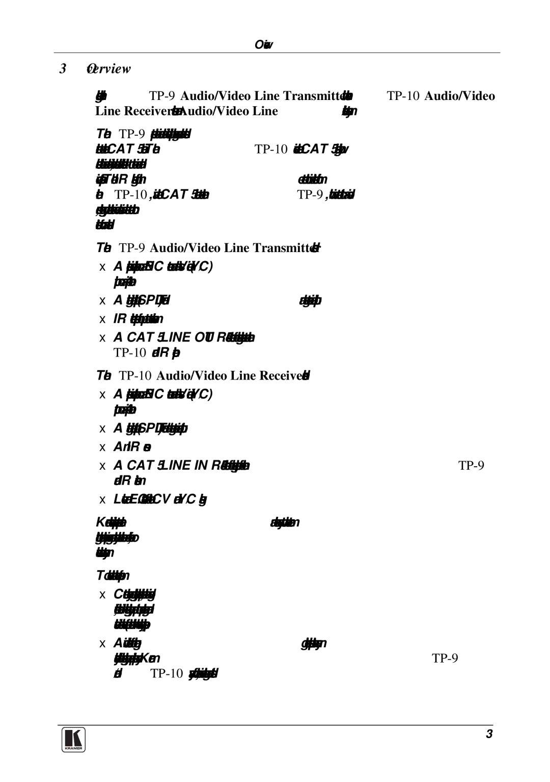 Kramer Electronics user manual Overview, TP-9Audio/Video Line Transmitter includes 