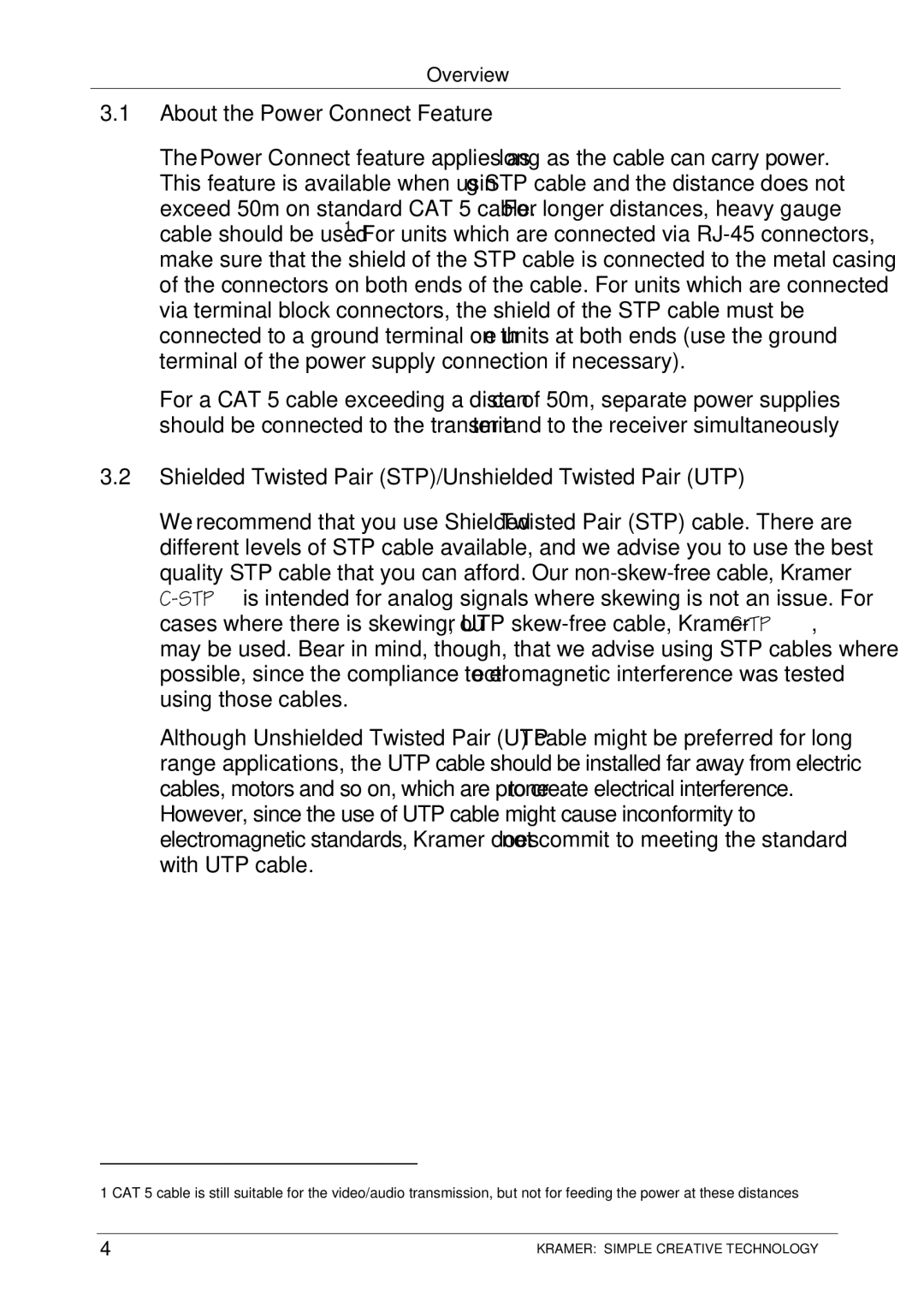 Kramer Electronics TP-9 user manual About the Power Connect Feature, Shielded Twisted Pair STP/Unshielded Twisted Pair UTP 