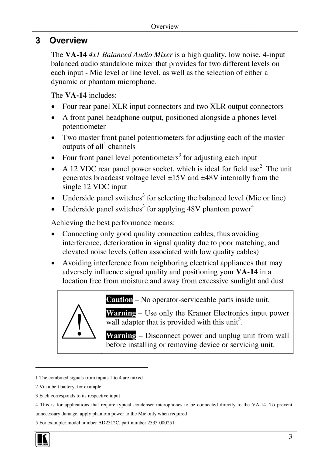 Kramer Electronics VA-14 user manual Overview 