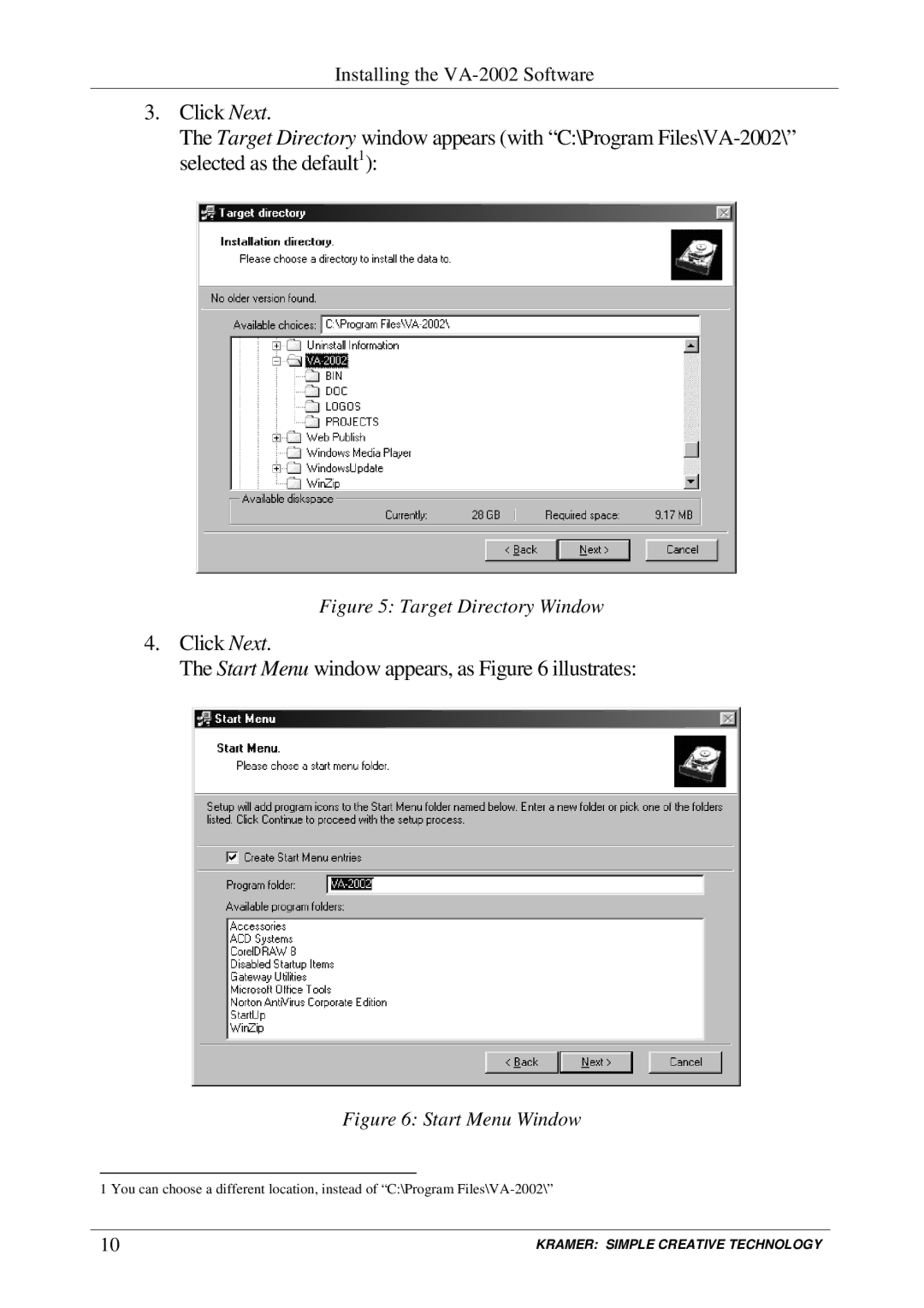 Kramer Electronics VA-2002 user manual Click Next Start Menu window appears, as illustrates 