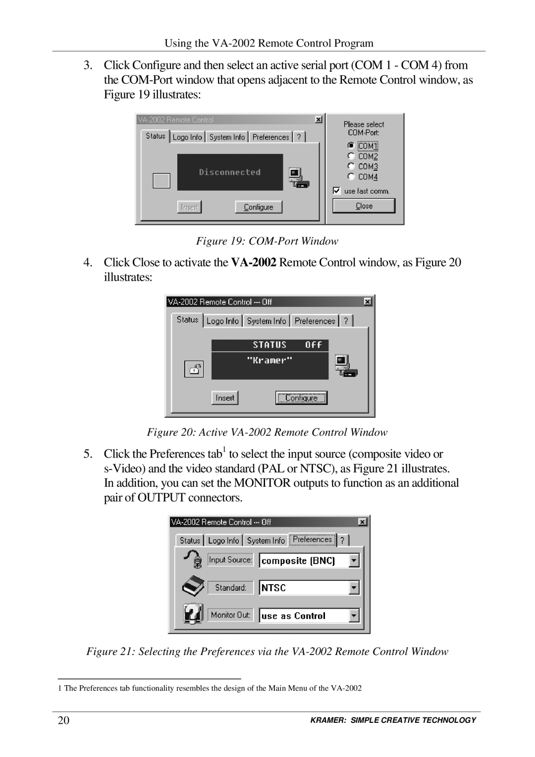 Kramer Electronics VA-2002 user manual COM-Port Window 