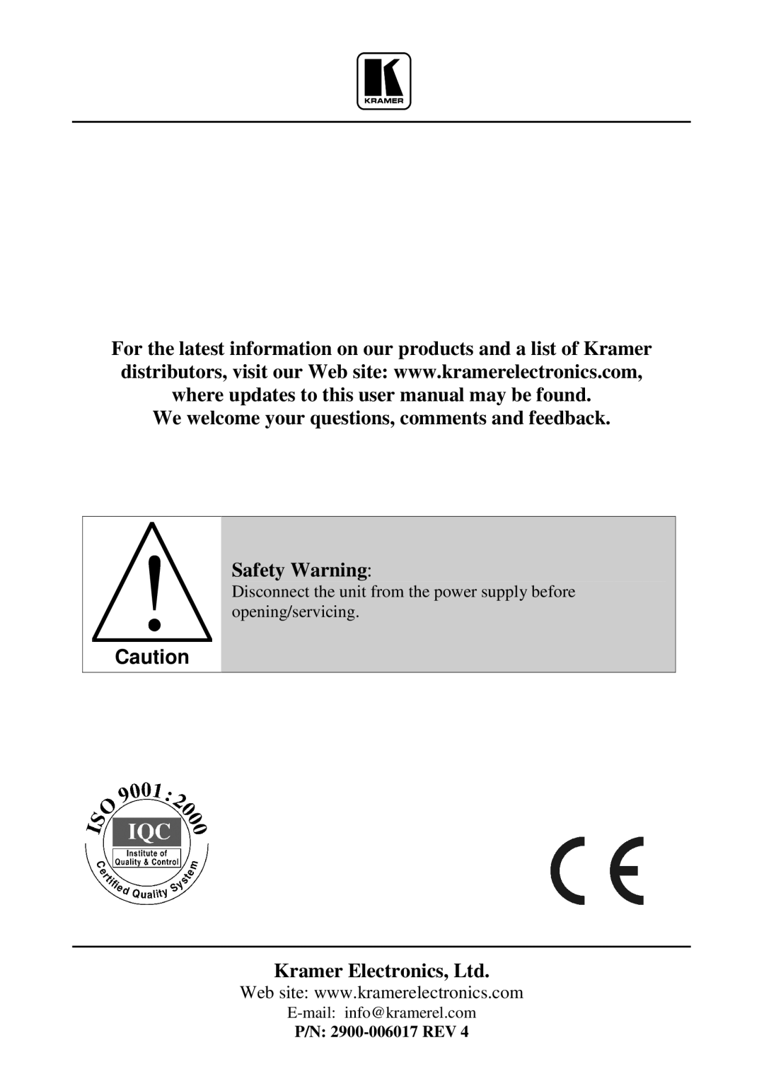 Kramer Electronics VA-2002 user manual 2900-006017 REV 