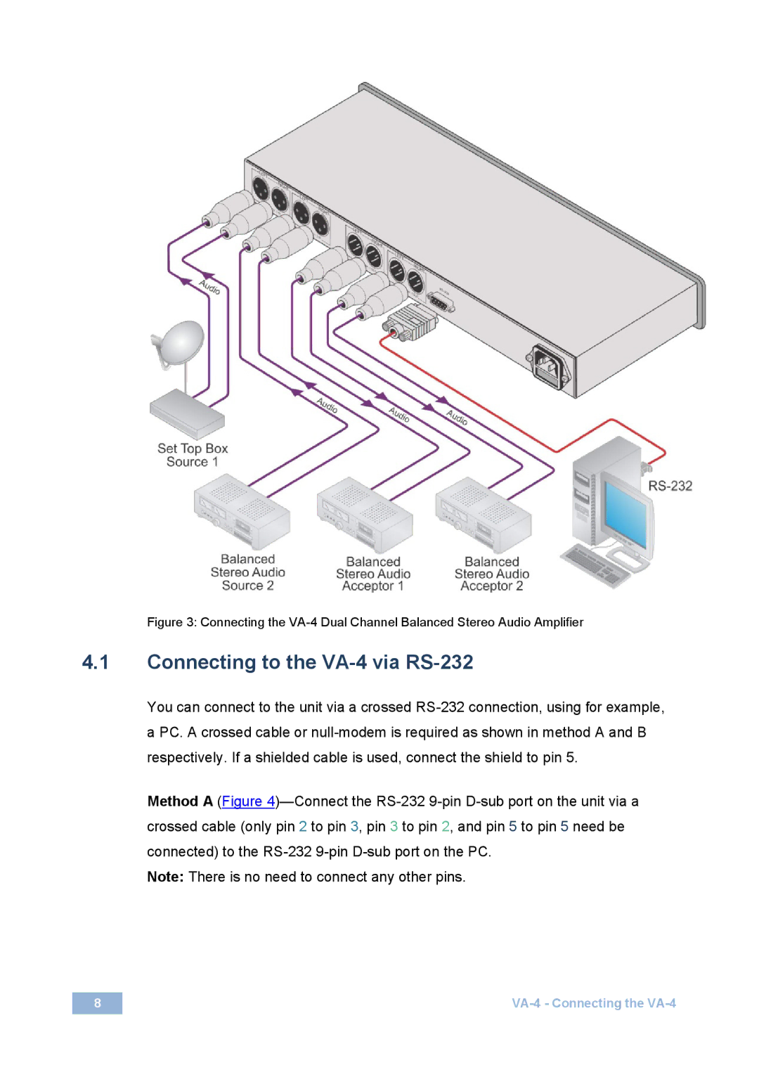 Kramer Electronics user manual Connecting to the VA-4 via RS-232 