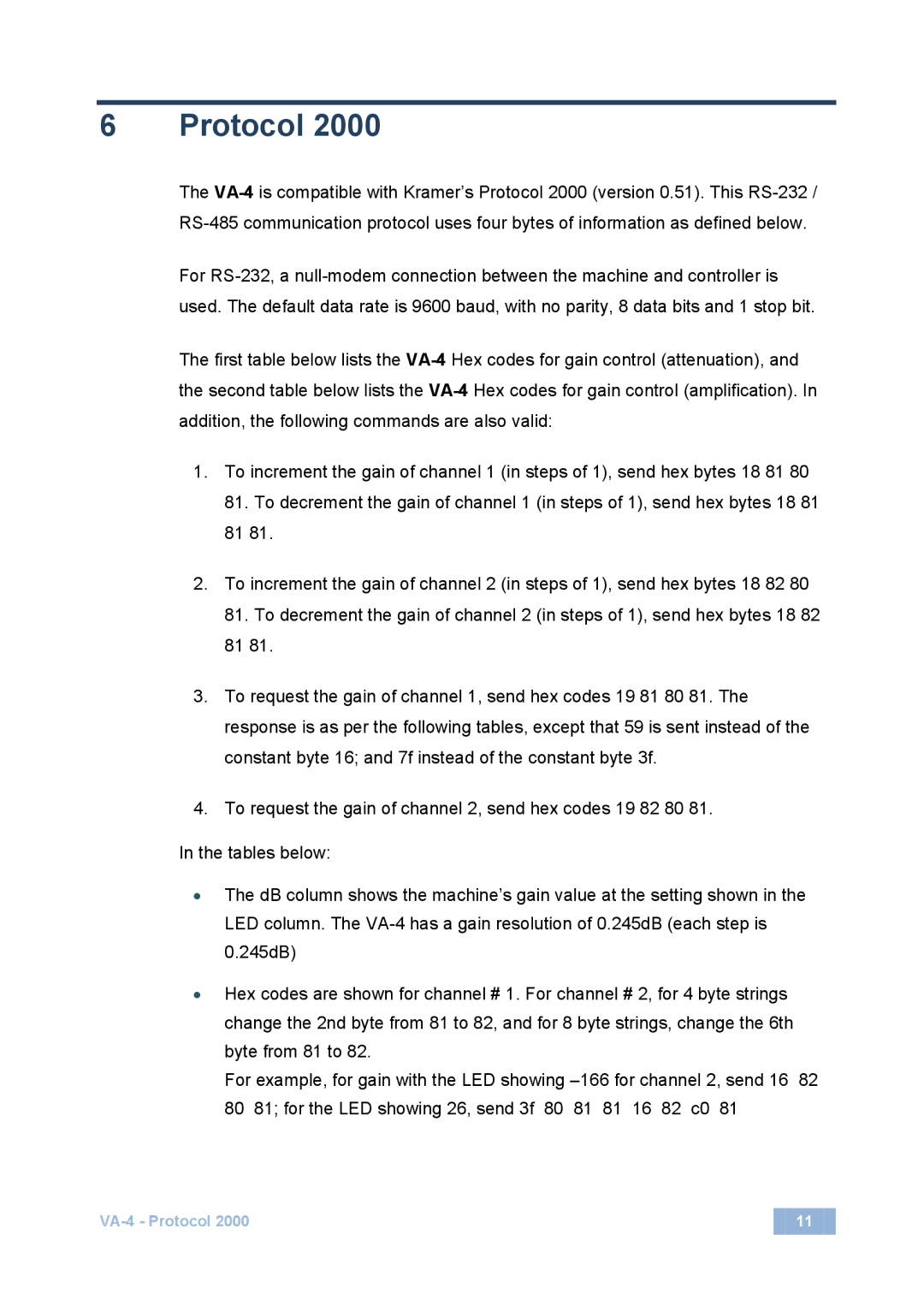 Kramer Electronics user manual VA-4 Protocol 