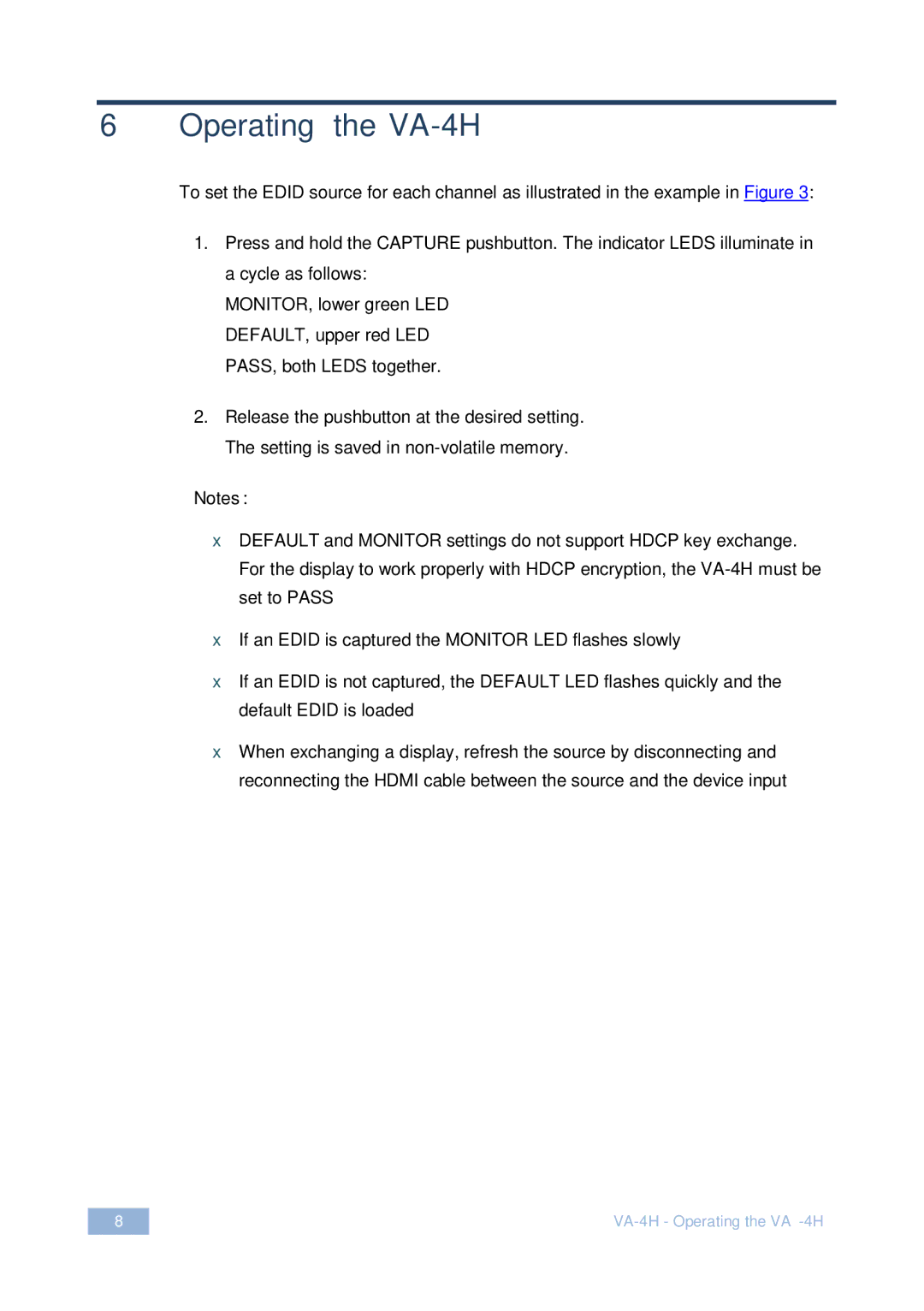 Kramer Electronics user manual Operating the VA-4H 