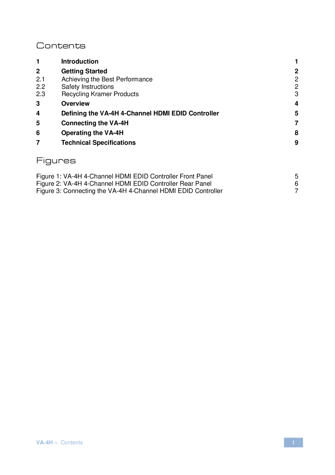 Kramer Electronics VA-4H user manual Figures 