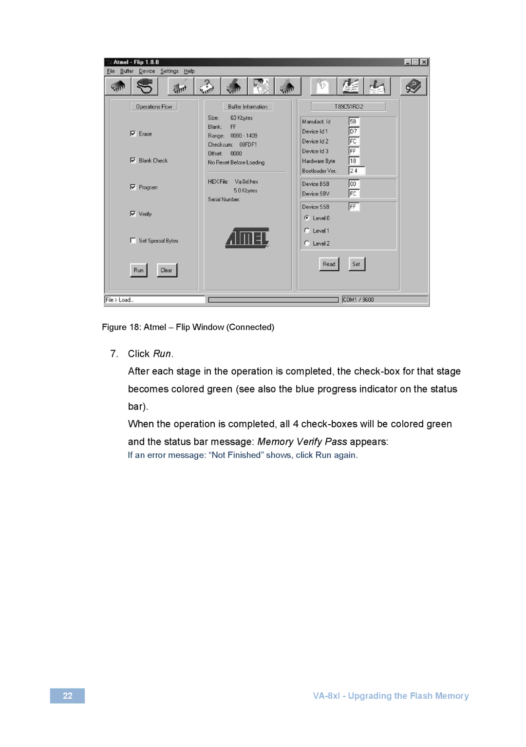 Kramer Electronics VA-8xl user manual If an error message Not Finished shows, click Run again 