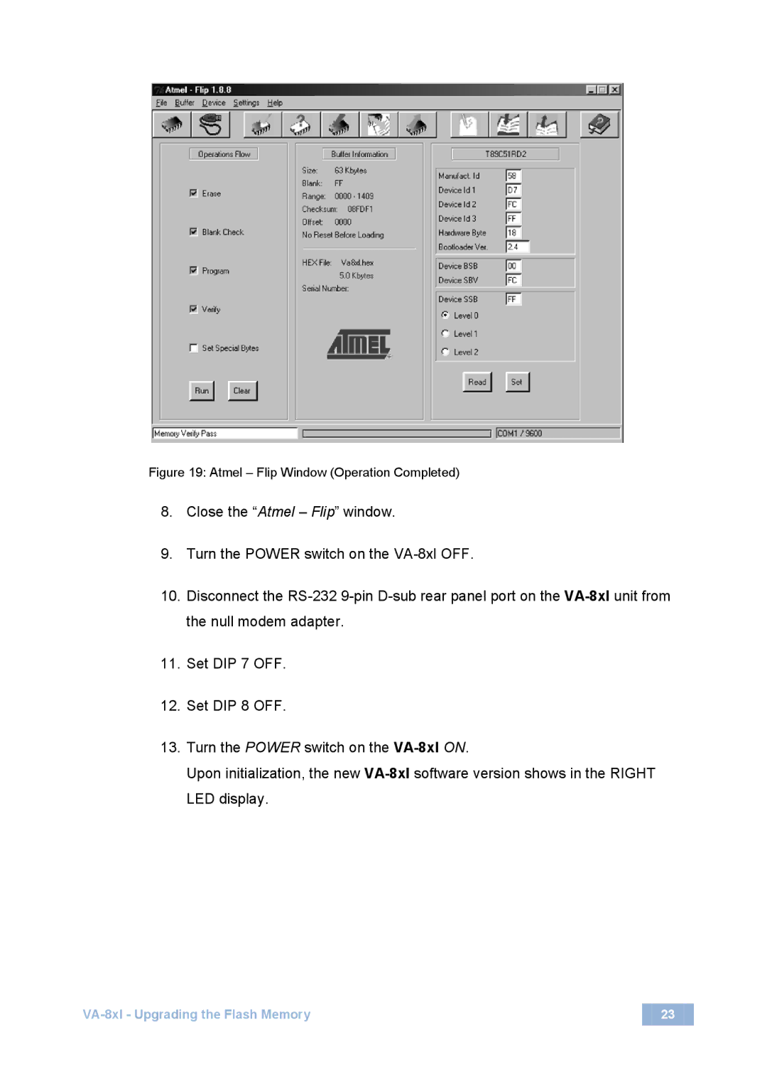 Kramer Electronics VA-8xl user manual Atmel Flip Window Operation Completed 