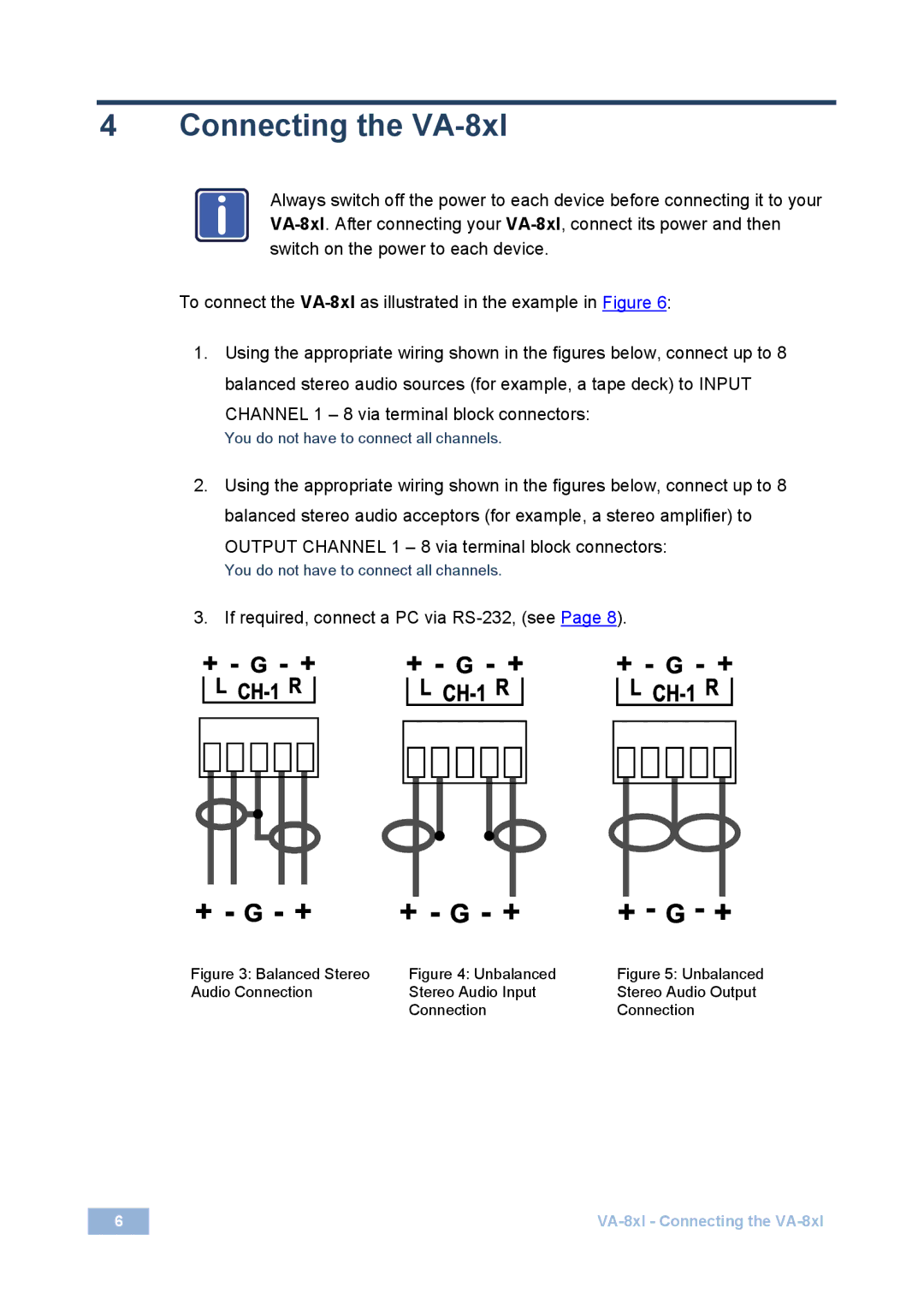 Kramer Electronics user manual Connecting the VA-8xl, If required, connect a PC via RS-232, see 