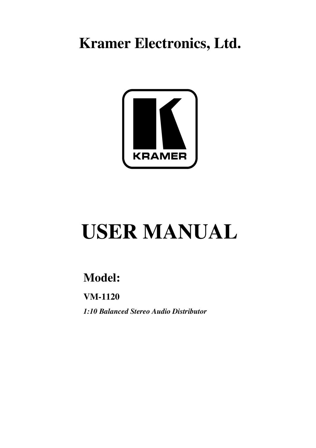 Kramer Electronics VM-1120 user manual NlVk eRfnRd 