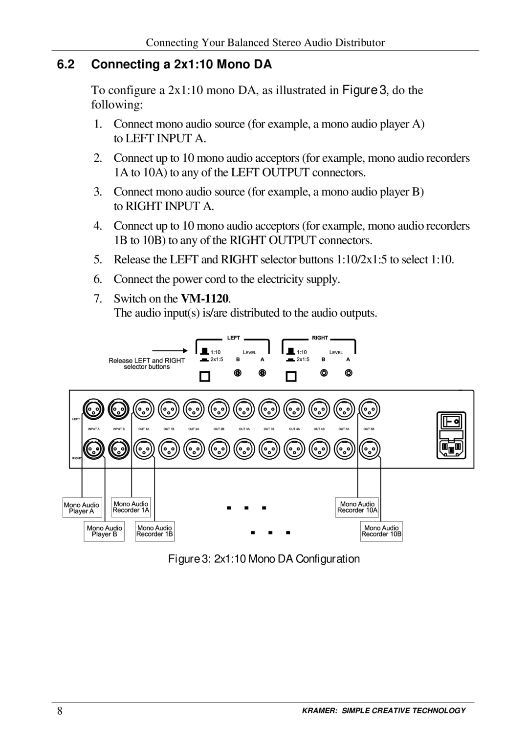 Kramer Electronics VM-1120 user manual ID c Cqcb n da, 2x110 Mono DA Configuration 