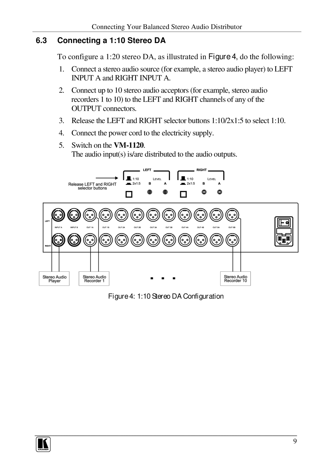 Kramer Electronics VM-1120 user manual If c Cqcb u, Stereo DA Configuration 