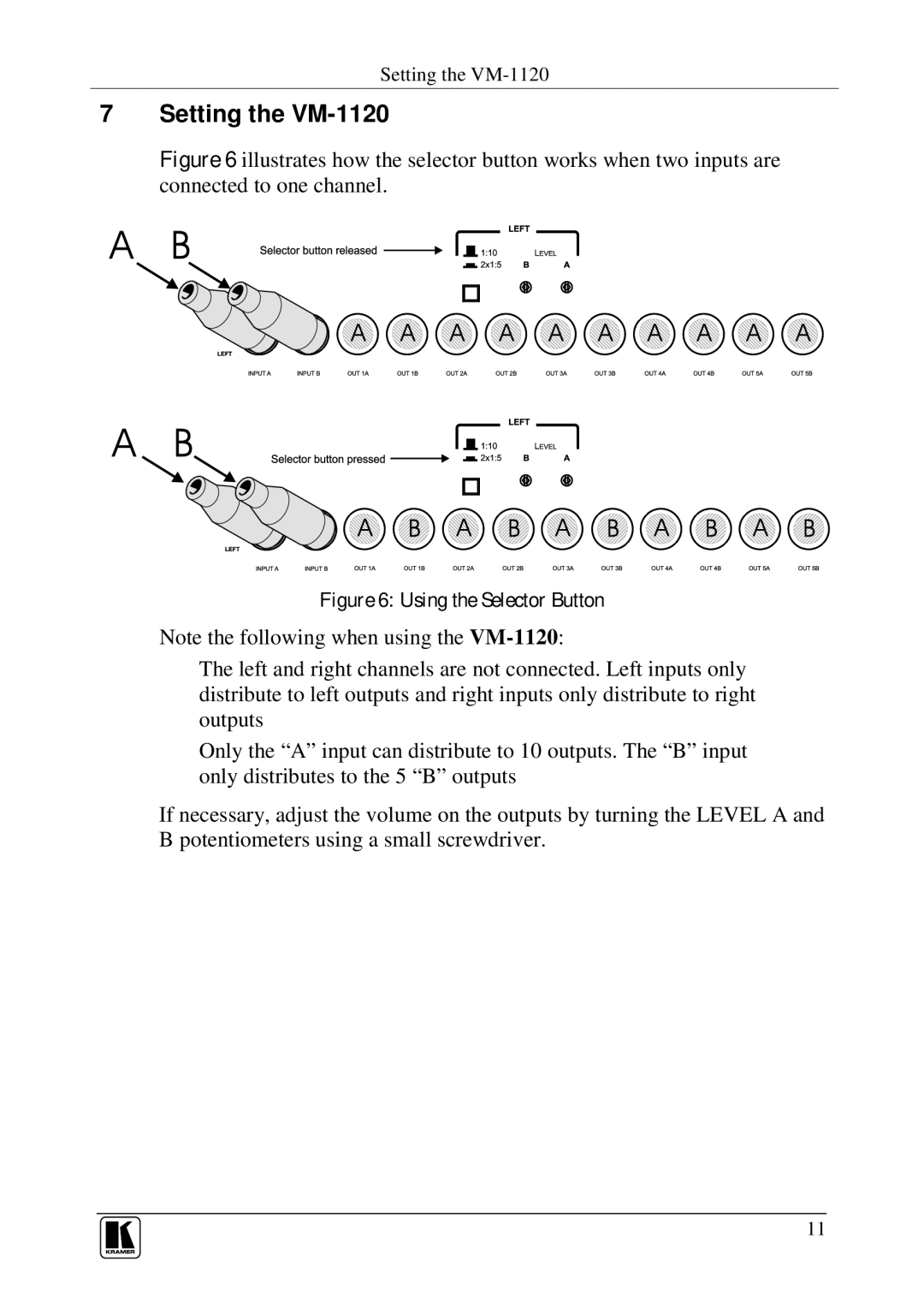 Kramer Electronics VM-1120 user manual Xn8CCDB, Using the Selector Button 