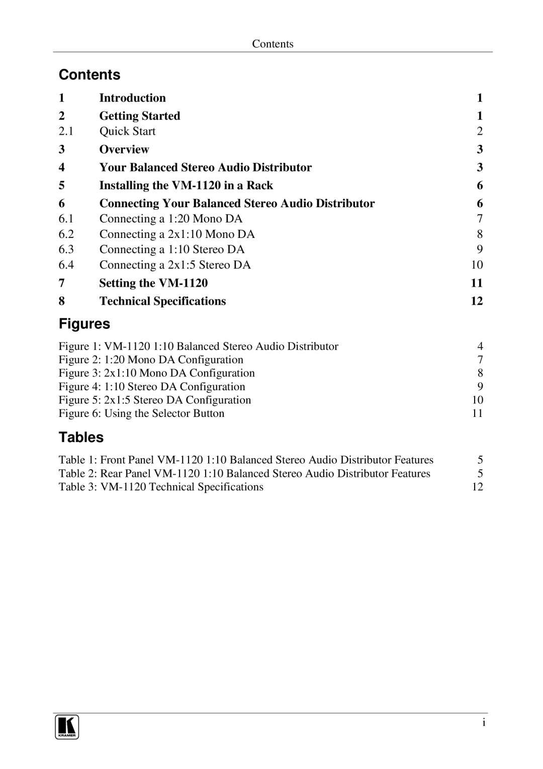 Kramer Electronics VM-1120 user manual Quick Start Oe7??A 