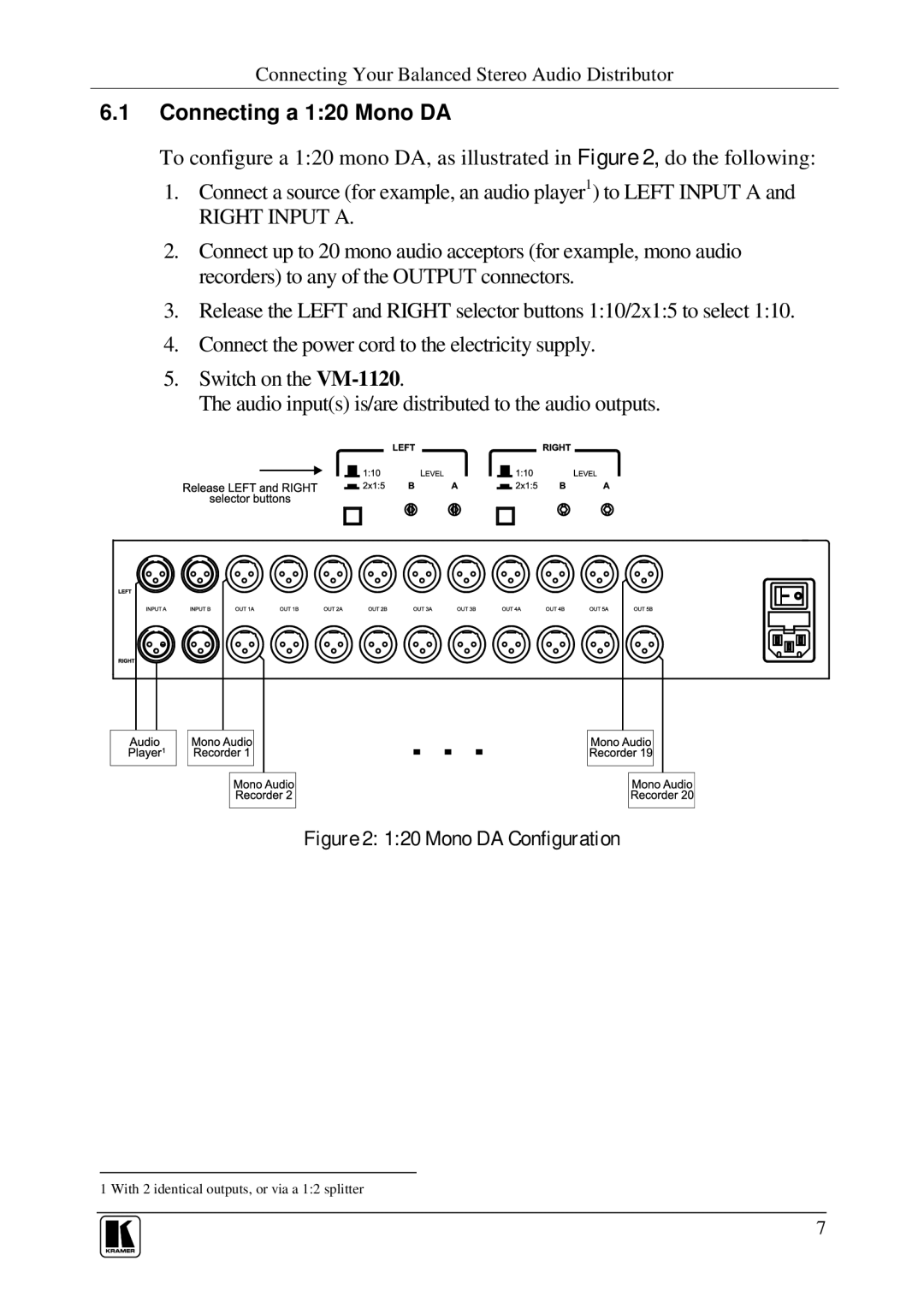 Kramer Electronics VM-1120 user manual IC c Cqdb n da, Right Input a 