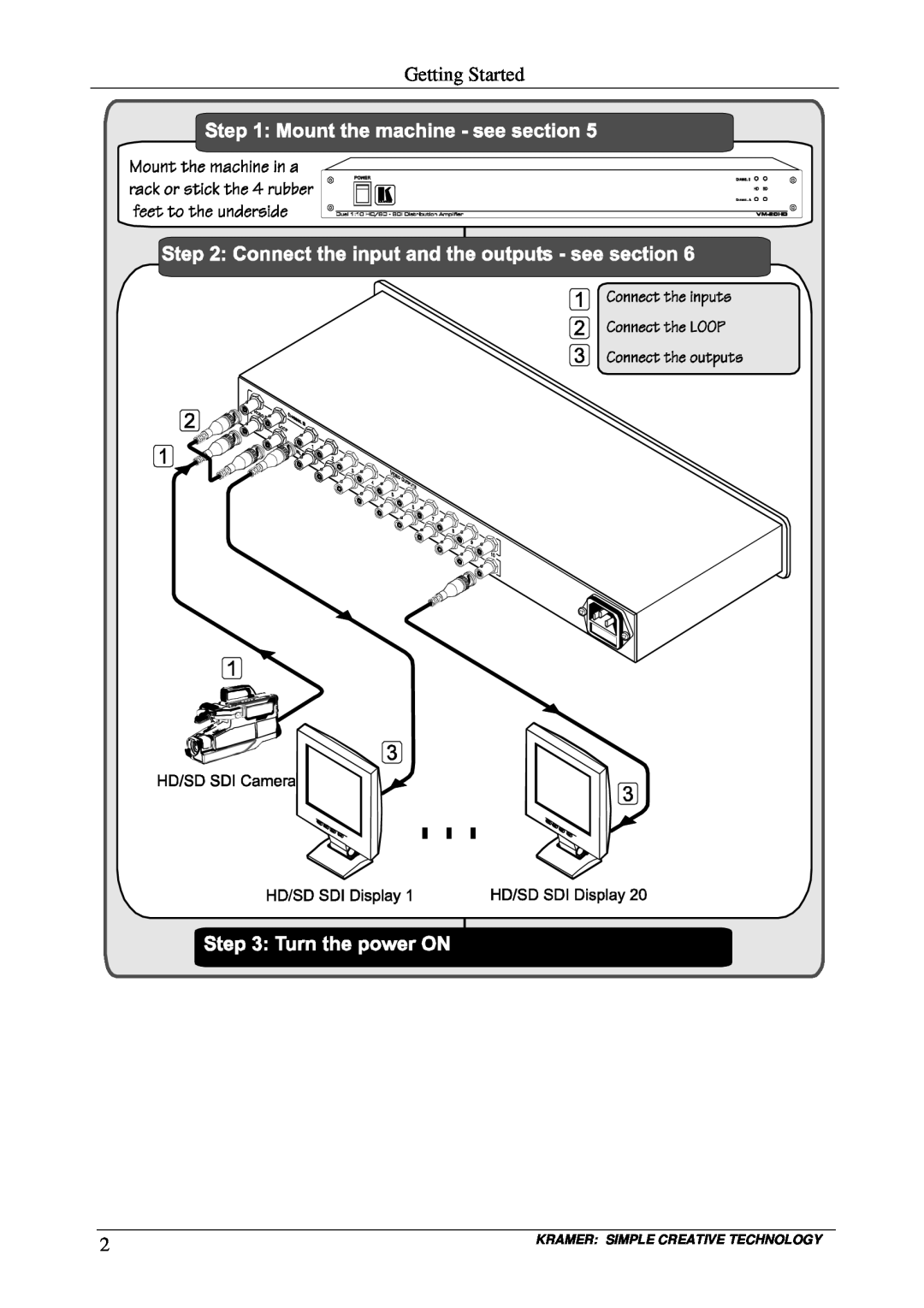 Kramer Electronics VM-20HD user manual Getting Started, Kramer Simple Creative Technology 