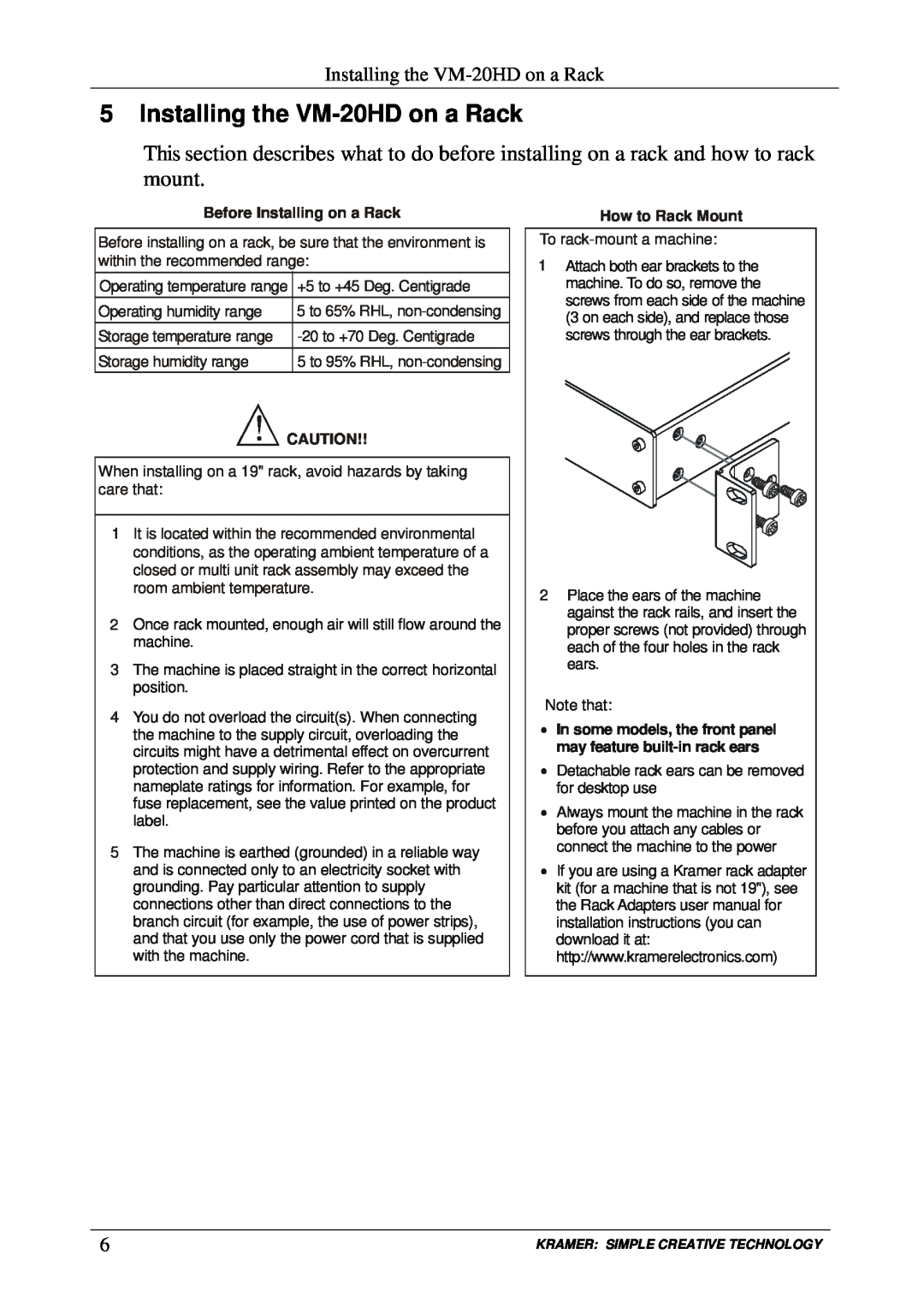 Kramer Electronics user manual Installing the VM-20HDon a Rack, Before Installing on a Rack, How to Rack Mount 