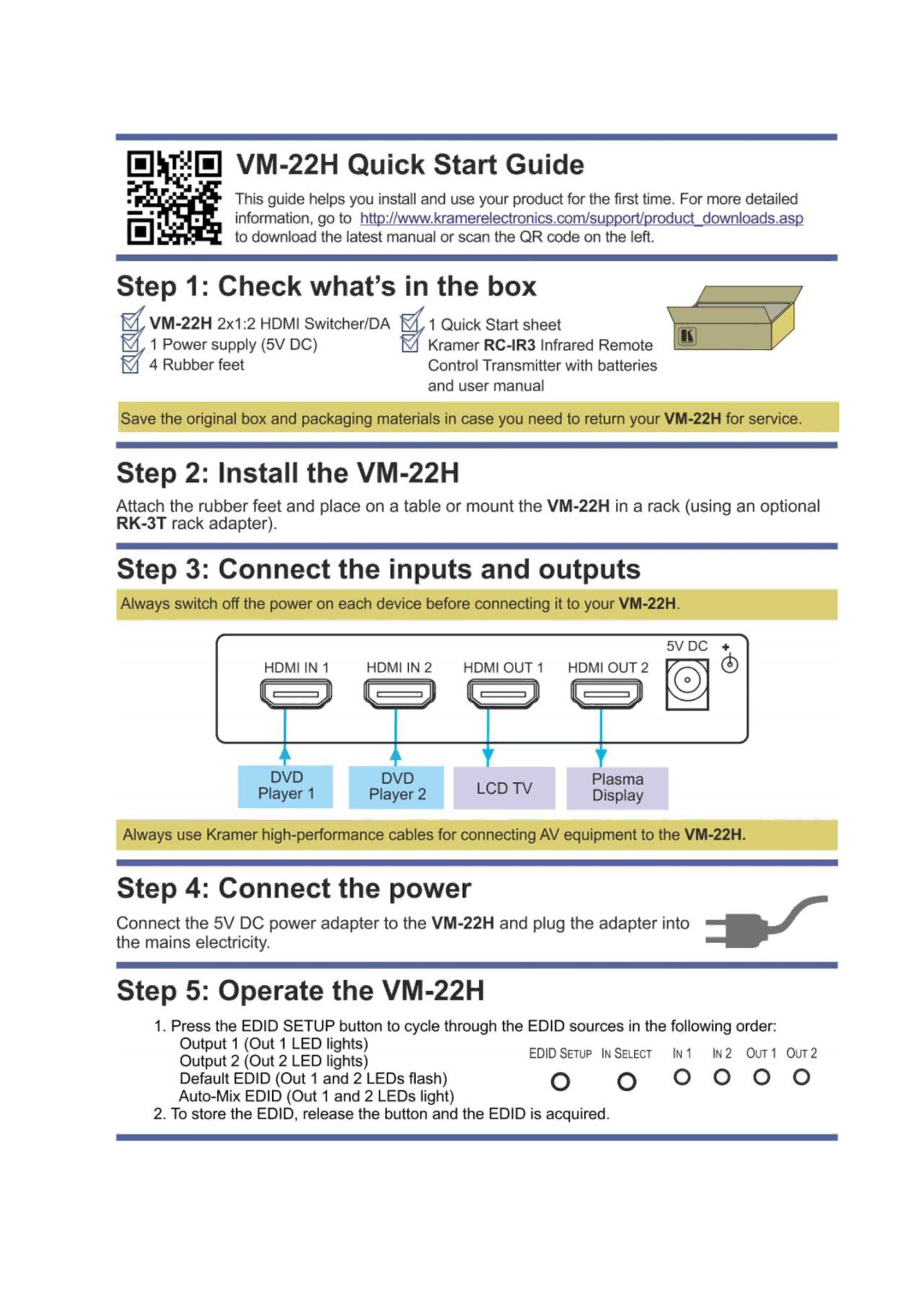 Kramer Electronics VM-22H user manual 