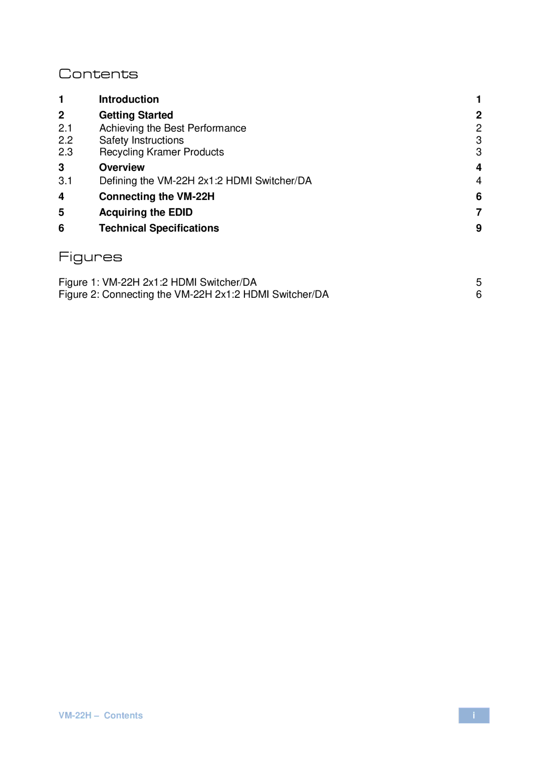 Kramer Electronics VM-22H user manual Figures 