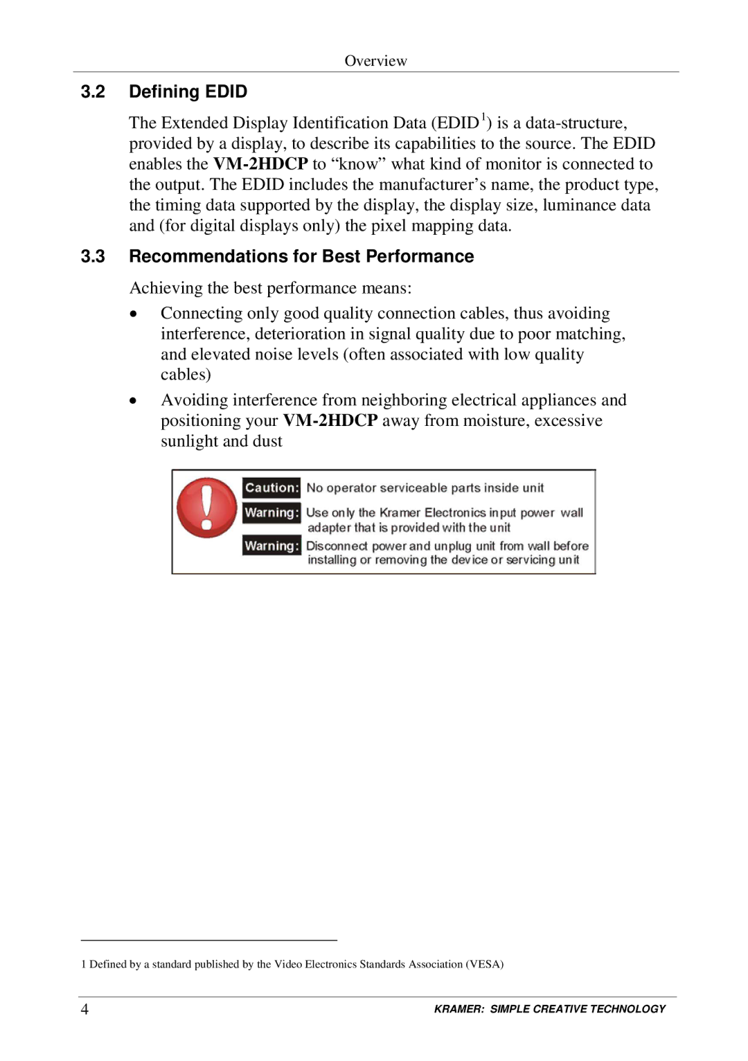 Kramer Electronics VM-2HDCP user manual Defining Edid, Recommendations for Best Performance 