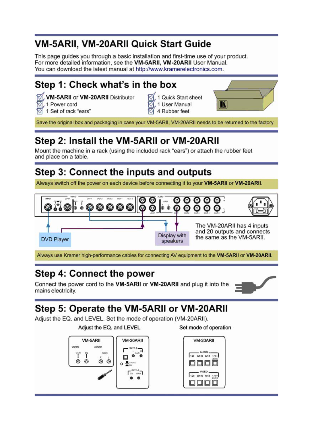 Kramer Electronics VM-5ARII user manual 