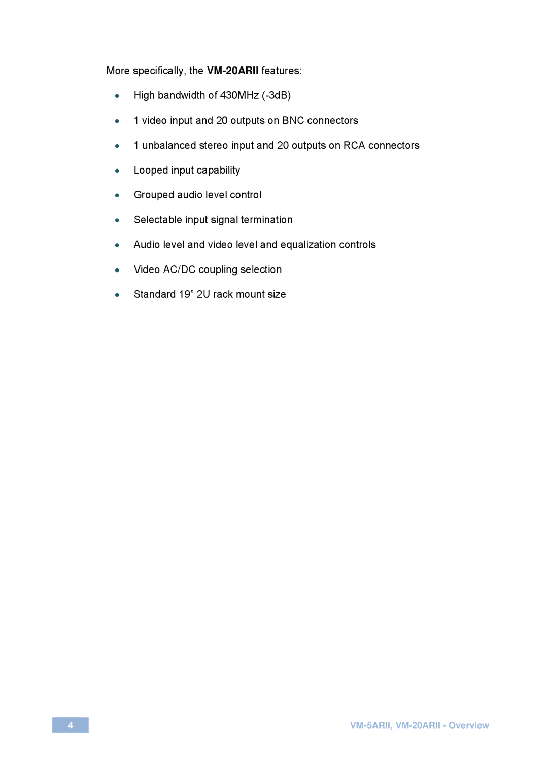 Kramer Electronics user manual VM-5ARII, VM-20ARII Overview 