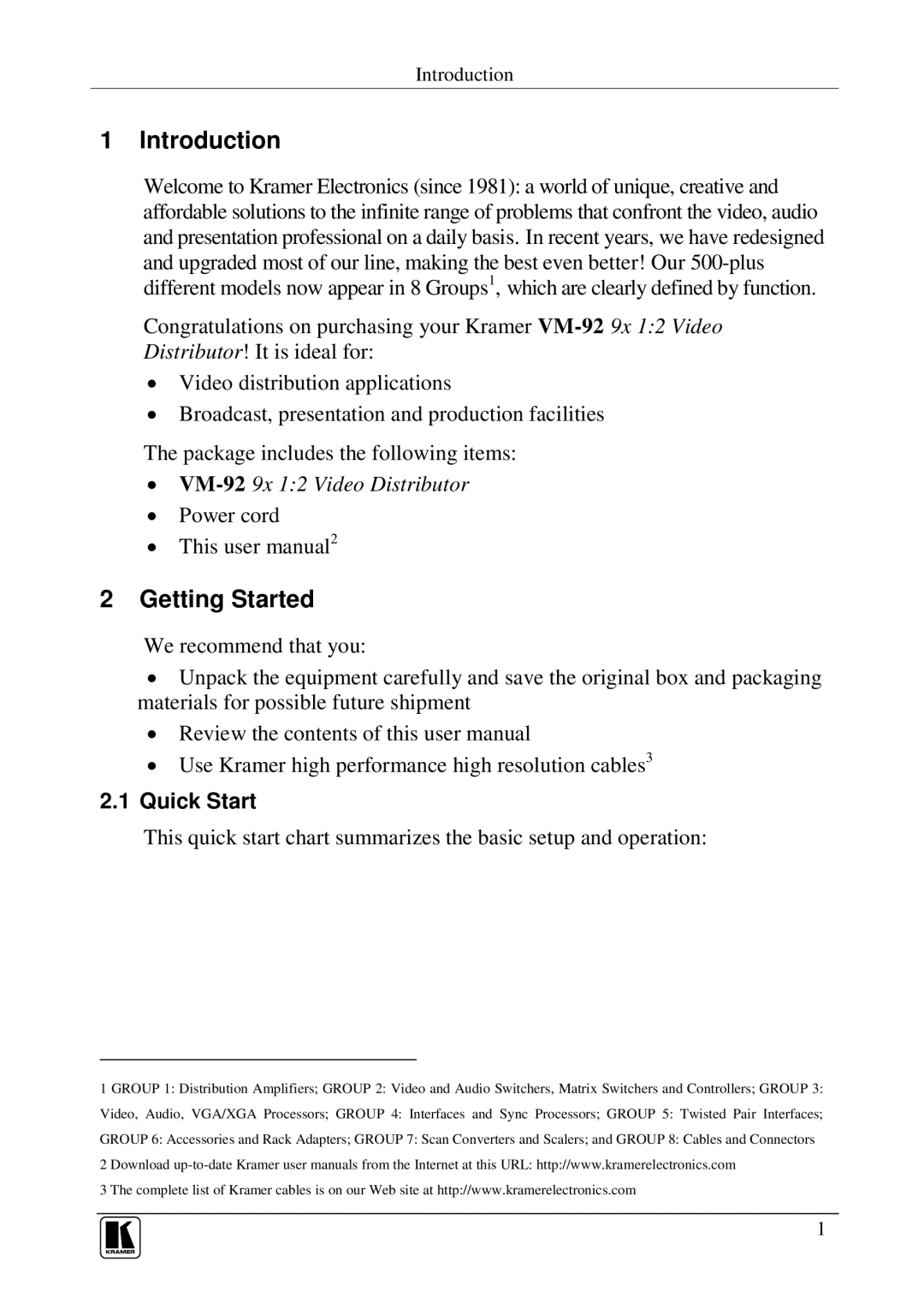 Kramer Electronics VM-92 user manual C8B t 