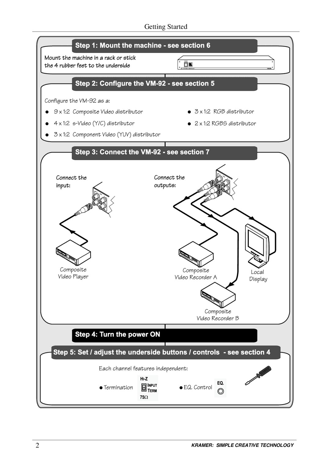 Kramer Electronics VM-92 user manual Getting Started 