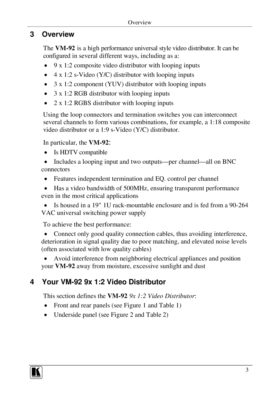 Kramer Electronics VM-92 user manual O7QC Q BRC 