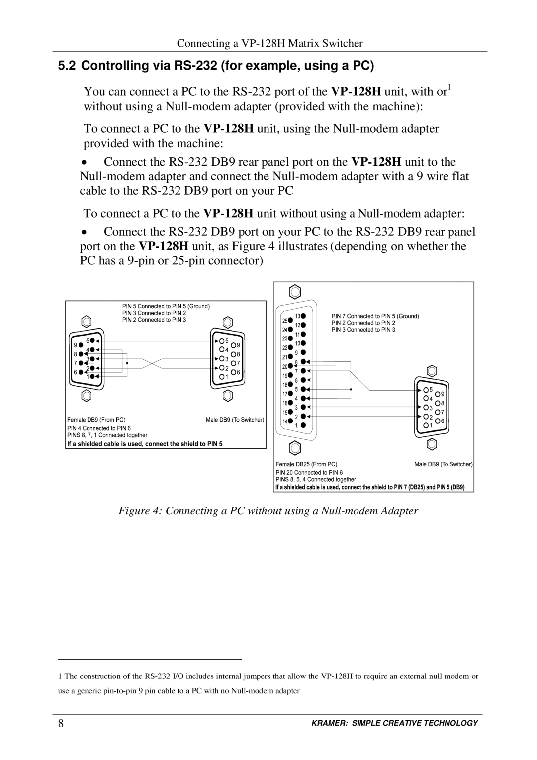 Kramer Electronics VP-128H user manual Controlling via RS-232 for example, using a PC 